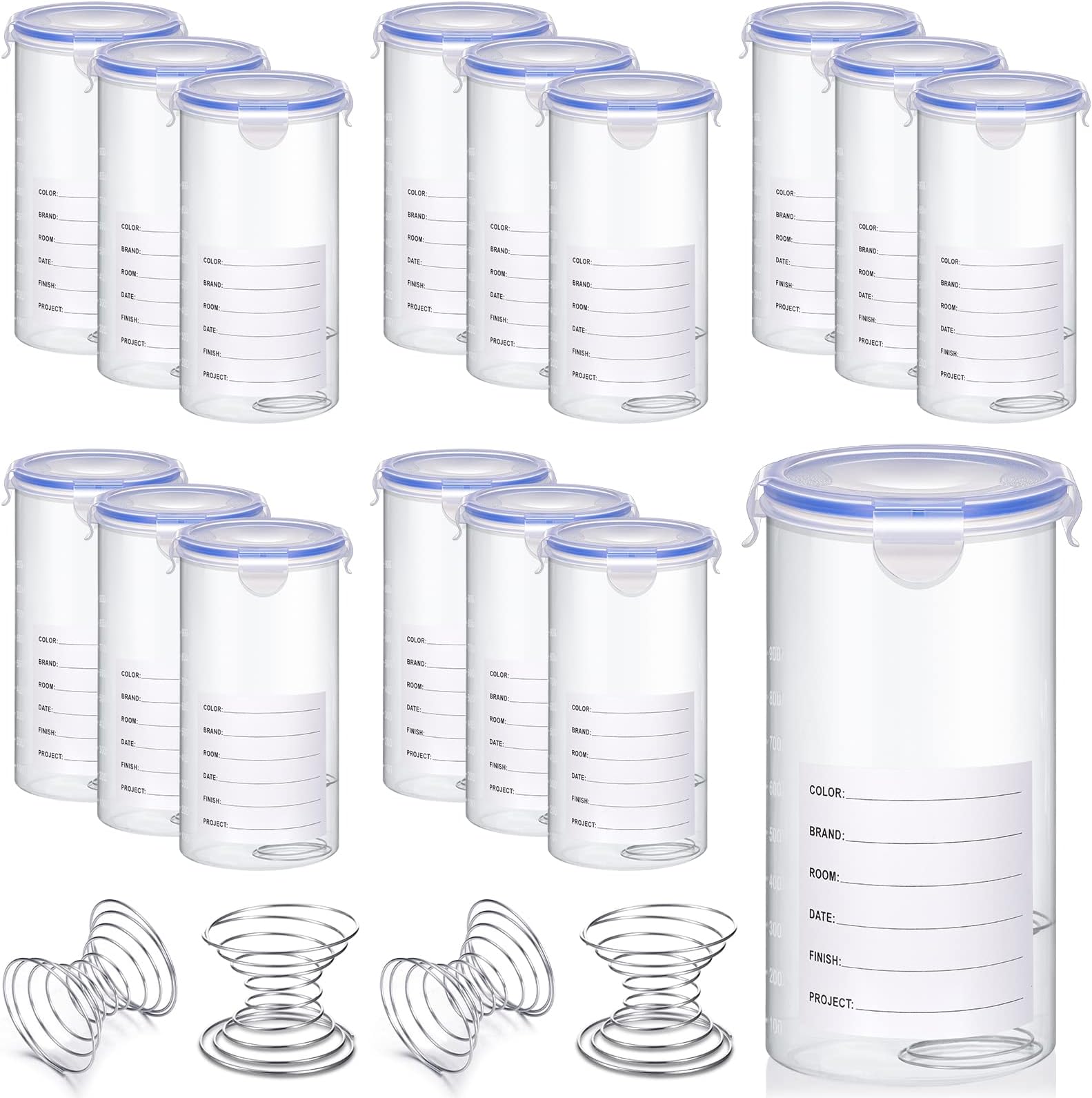 16 Sets Plastic Paint Containers with Lids Airtight Paint Container with Stainless Steel Mixing Ball Touch up Paint Cups Paint Storage Containers Paint Container for Repainting Paint, 1500 ml