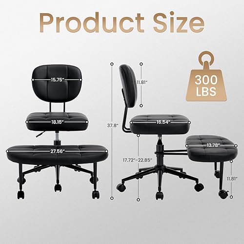 Miniatura 2 de Silla de oficina con patas cruzadas, silla de escritorio ergonómica cruzada con ruedas de freno, silla de escritorio para oficina en casa con altura