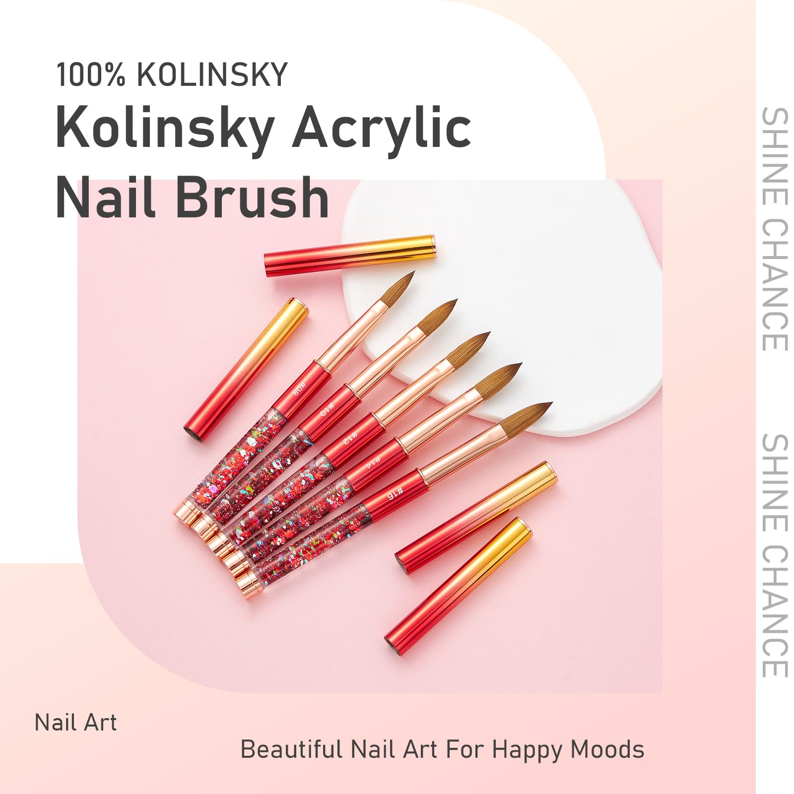 Acryl-Nagelbürste Größe 14, 100% echte Kolinsky Nagelbürste für Acrylpulver-Anwendung, handgefertigte Damen-Maniküre-Nagelverlängerungswerkzeug für professionelle Heimwerker-Salons und Anfänger