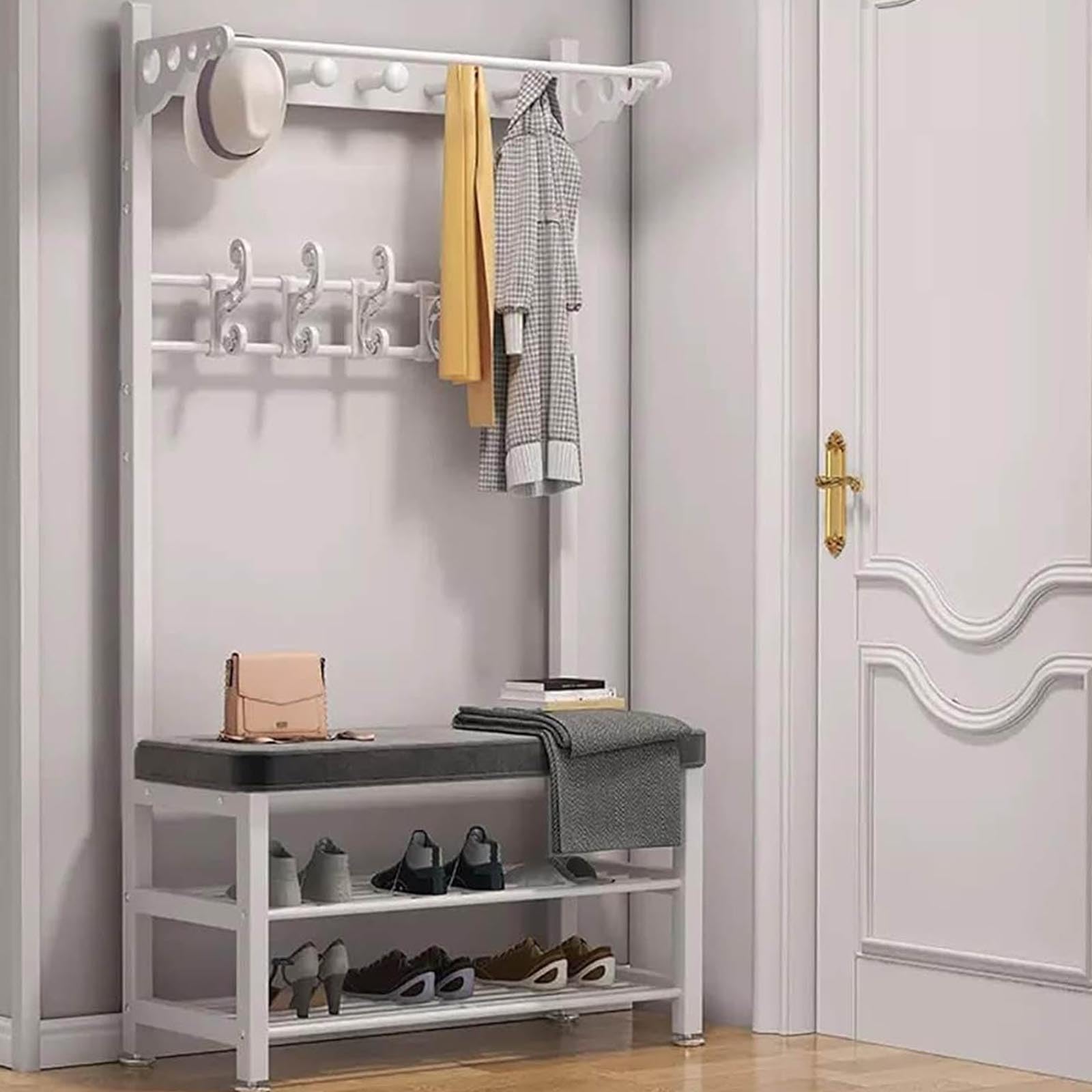 Porte-manteau banc d'entrée pour un couloir chaleureux et des chaussures bien rangées