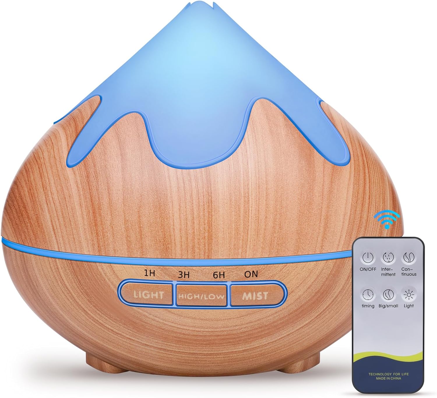 500ML Essential Oil Diffuser, Aromatherapy Diffuser with Remote Control, Multifunctional Air Diffusers for Home Office Room, Fragrance Aroma Diffuser with 7 Color LED & 2 Mist Mode, Brown