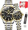 OLEVS His and Hers Couple Watches Analog Quartz Watch for Men and Women Waterproof Luminous Date Wrist Watch Romantic Gifts for Couples