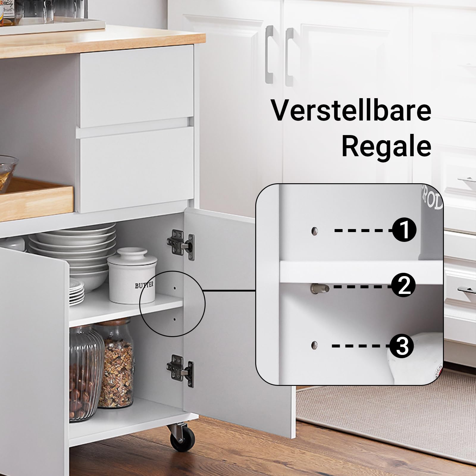 SoBuy Küchenwagen mit Arbeitsplatte Servierwagen mit Rollen Rollwagen Küche Kücheninsel Kücheninsel Küchenschrank Für Küche, Wohnzimmer, Esszimmer Weiß BHT ca. 72x84x40cm FKW123-WN
