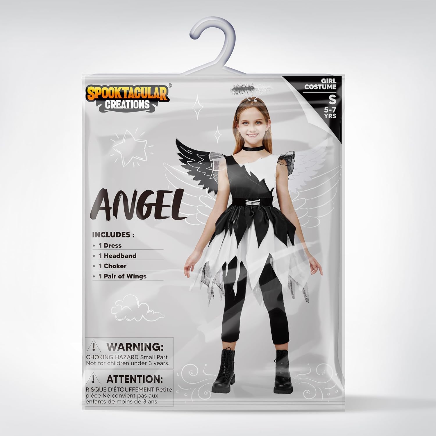 Spooktacular Creations Child Twisted Angel Costume, Girls Half Angel Half Devil Dress, Kids Outfit Set for Halloween Party