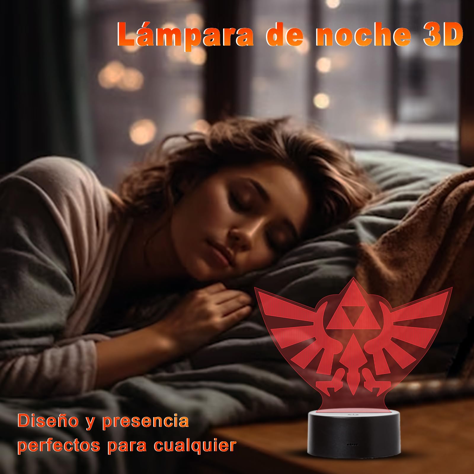Lampara LED Videojuego Zelda Trifuerza Hyrule Logo Cambia Color USB Luz nocturna y decoración