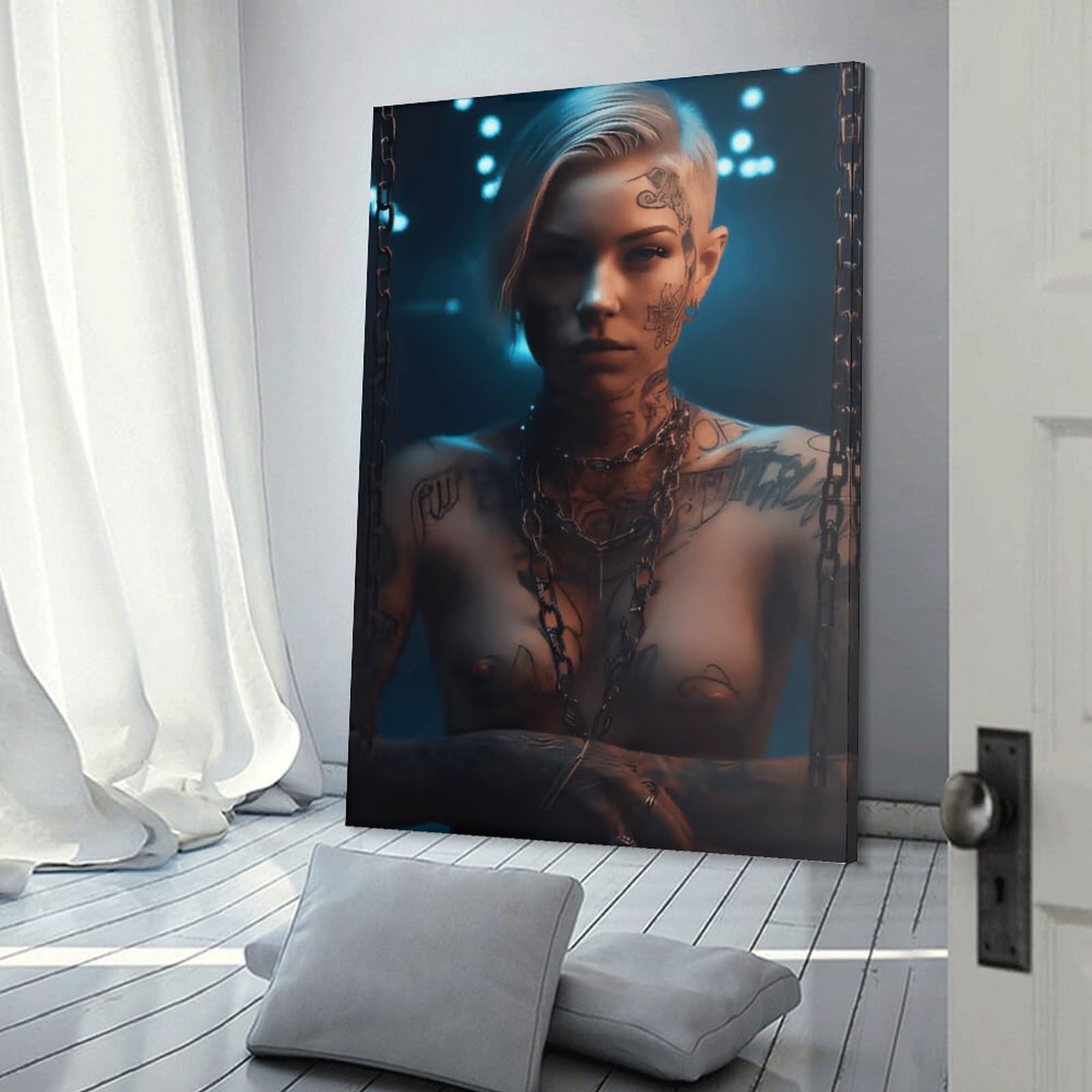 Junmoney Cyberpunk Tattooed Woman Room Decor Wall Art 20x30inch(50x75cm), for Bedroom, Guest Room Or Reading Nook, An Easy Wall Refresh for Bedrooms