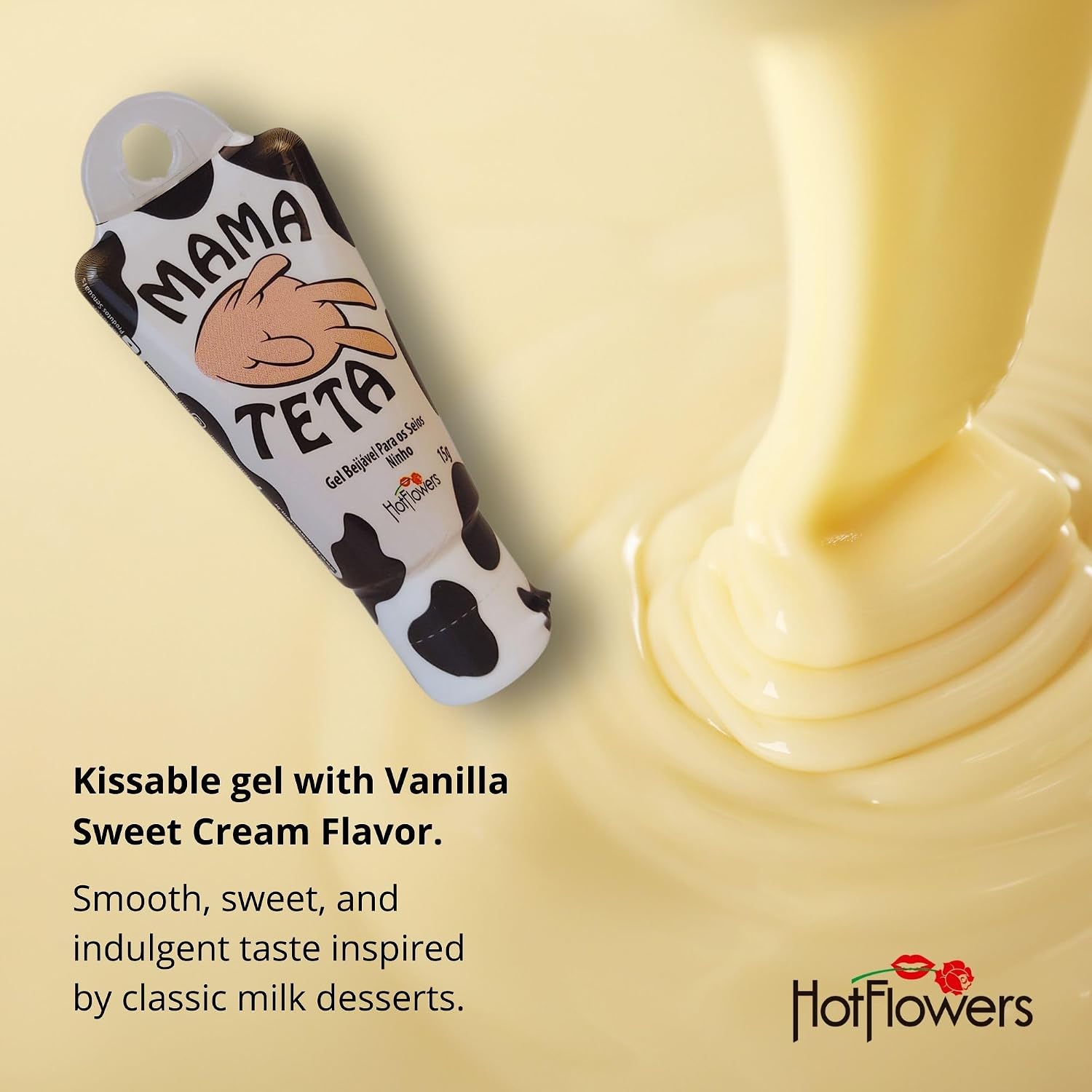 HOT FLOWERS Mama Teta Kissable Body Massage Gel, Water-Based & Edible, Flavored Vanilla Sweet Cream, Travel Size 15g, Non-Sticky, No Stain