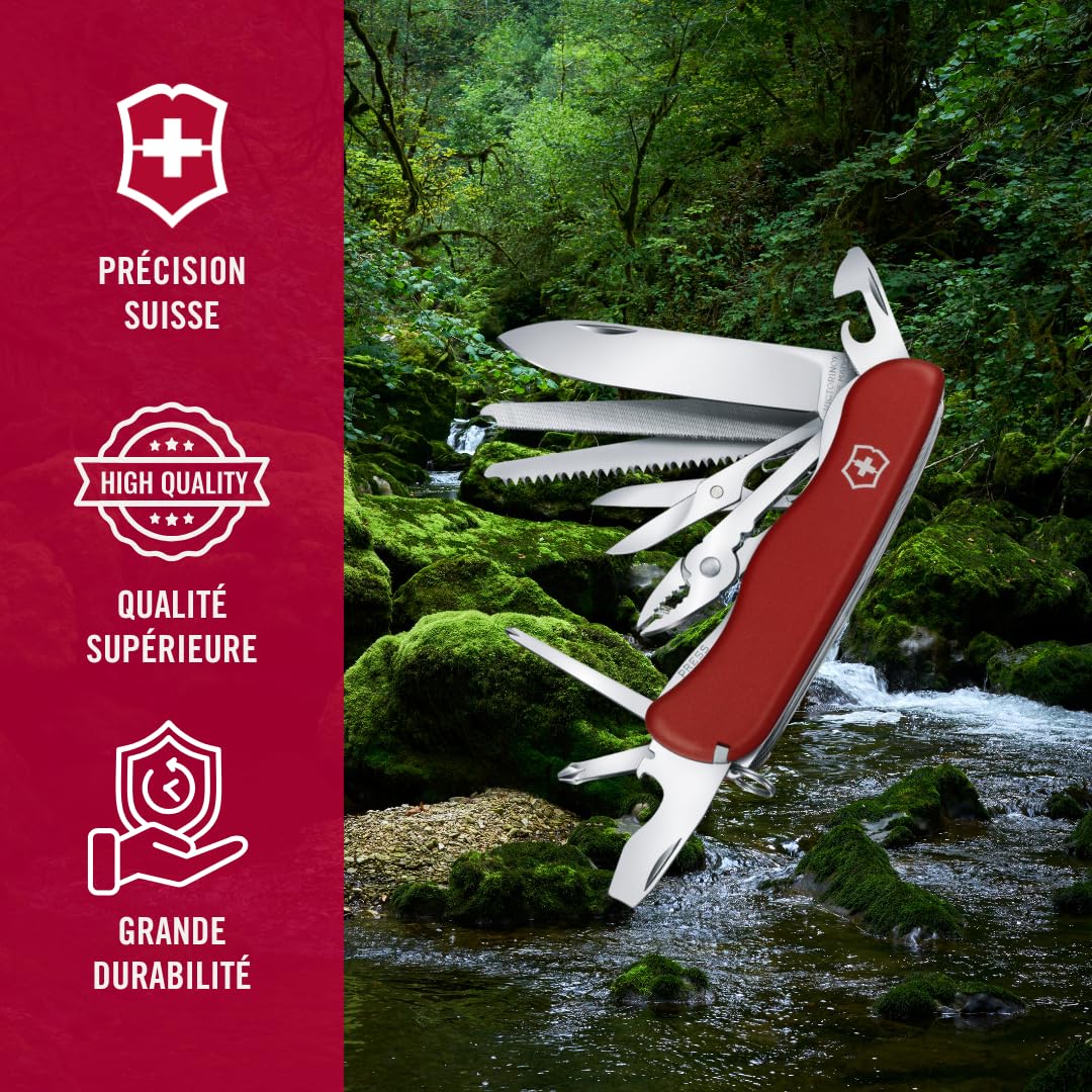 Victorinox Couteau Suisse Work Champ, 21 Fonctions, Outil Multifonction avec Lame Blocable, Pince, Scie à Métaux, Rouge