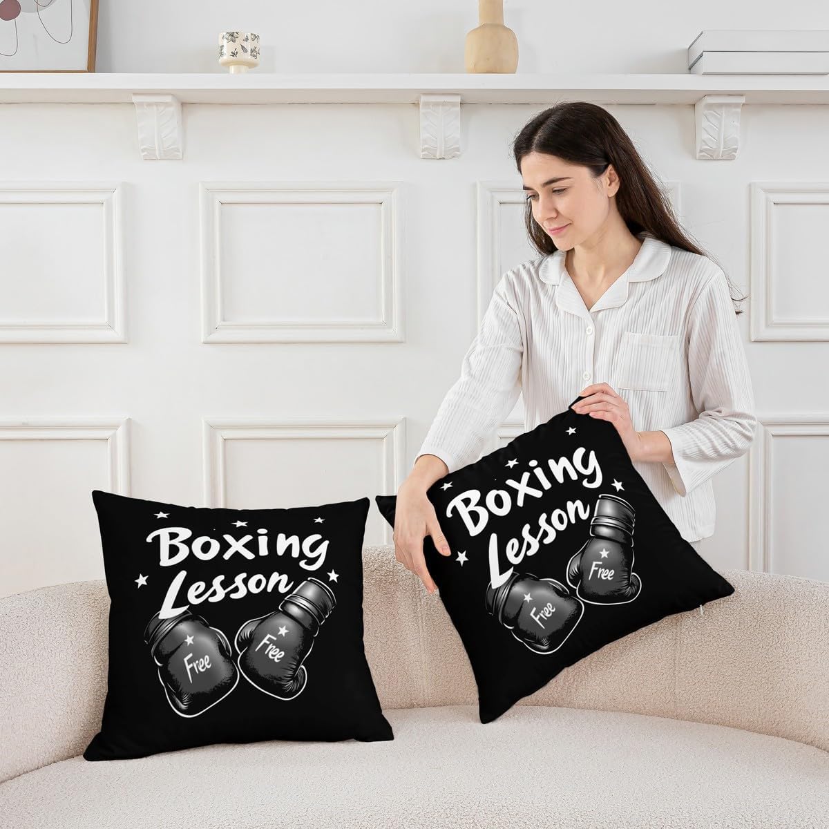 Erosebridal Set of 2 Boxing Throw Pillow Covers 18x18 Inch Sports Decorative Pillowcases for Kids Boys Men Starry Gloves Gaming Black White Cushion Cases Soft Cushion Covers image 3