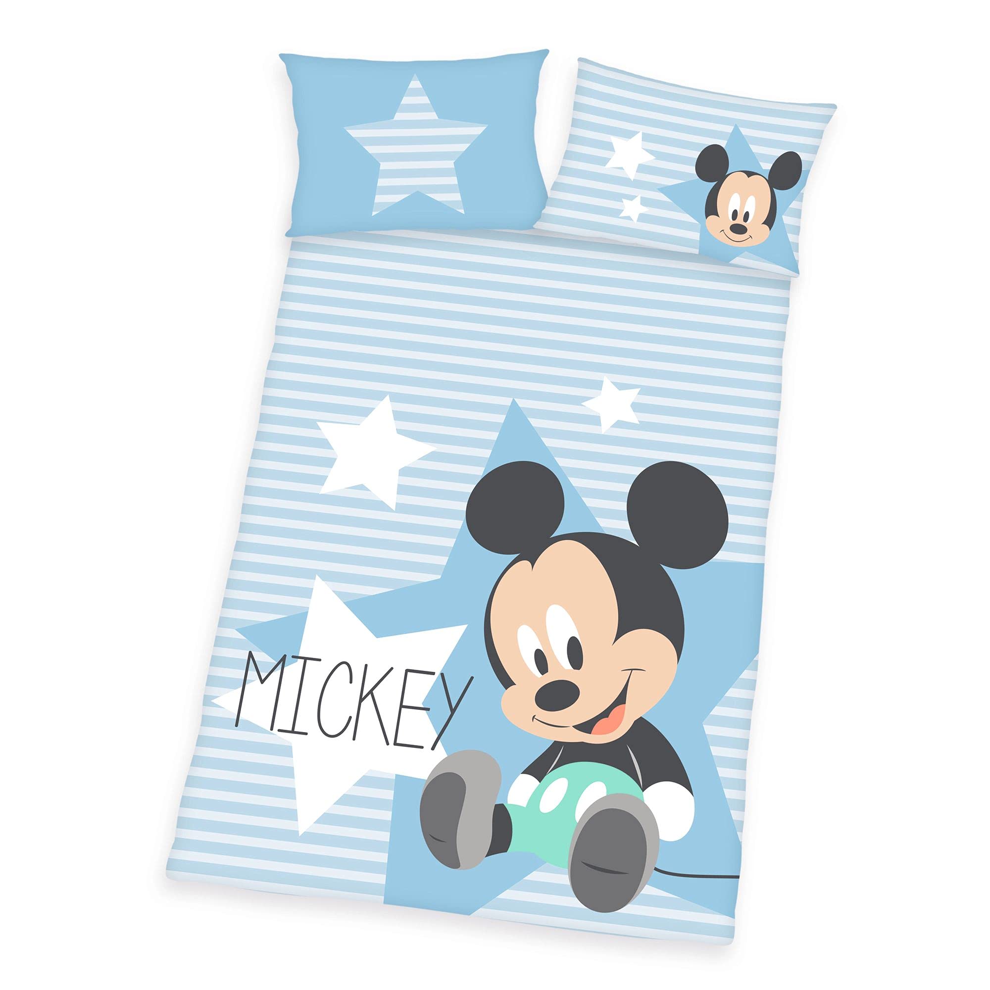 Herding DISNEY MICKEY MOUSE Toddler-Bedding Set, Reversible Motif, Duvet Cover 100 x 135 cm, Pillow Case 40 x 60 cm, Cotton/Renforcé