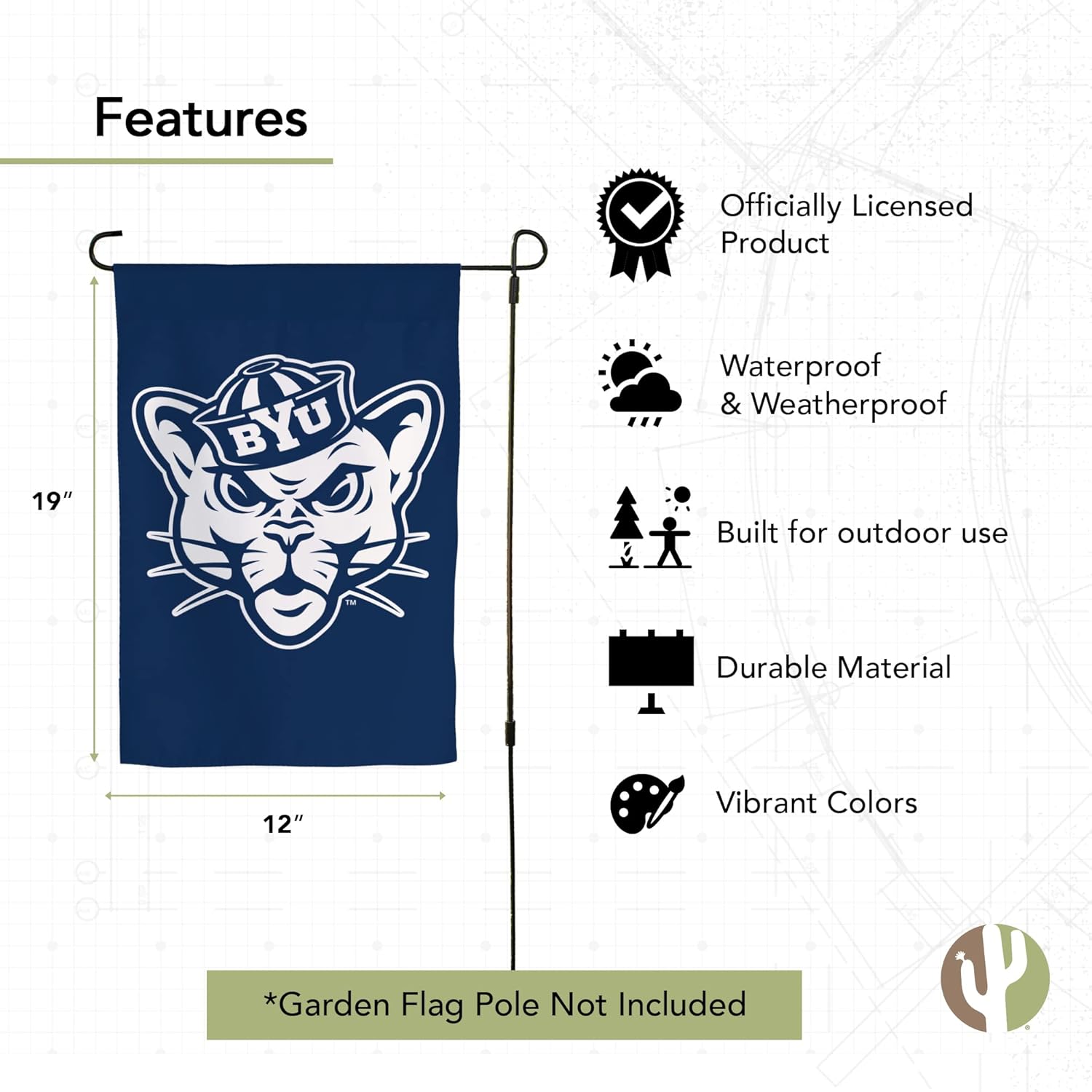 Desert Cactus Brigham Young University BYU Garden Flag – 19 x 12 inch BYU Cougars Banner, For Outdoor Display and Events (Design B) - Image 4