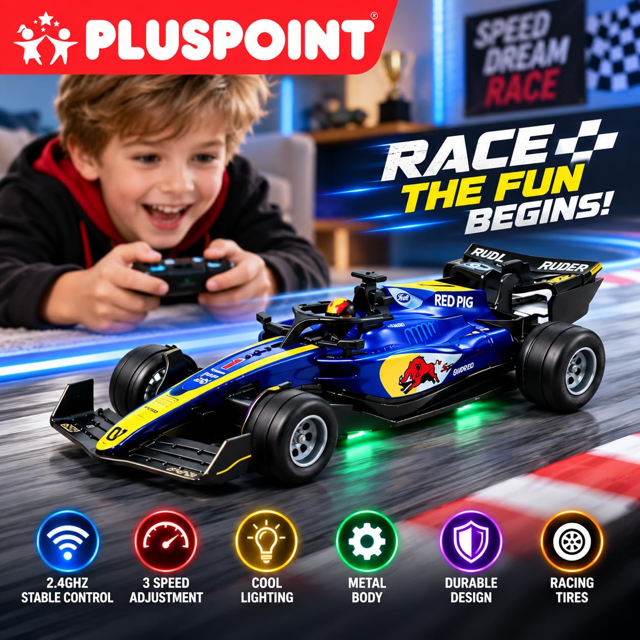 F1 RC Car with LED Lights - 2.4GHz Remote Control -4 F1 RC Car with LED Lights - 2.4GHz Remote Control -4
