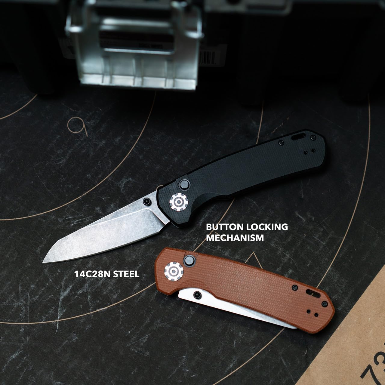 704 Gear Mantis | EDC Folding Pocket Knife with Ambidextrous Thumb Studs and Button Lock | 2.7" Blade, 14C28N Steel with Stonewash Finish, Reversible Pocket Clip | Black Micarta