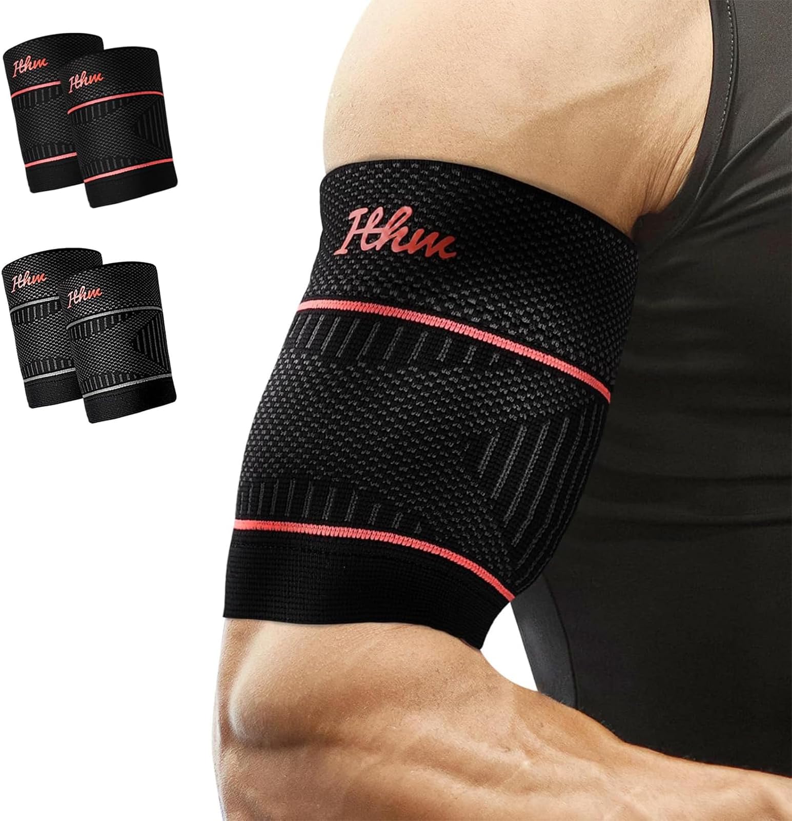 Bicep Tendonitis Brace Bicep Brace(1Pair)-Bicep Compression Sleeve-Upper Arm Tricep & Bicep Support Brace for Pain Relief, Muscle Strains Recovery, Rehab or Workouts (Orange, Large)