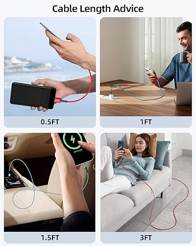 Miniatura 7 de HOTNOW Cable USB C corto de 1 pie, paquete de 3, cable de carga rápida QC3.0 portátil USB-C trenzado de nailon de 12 pulgadas para Samsung Galaxy