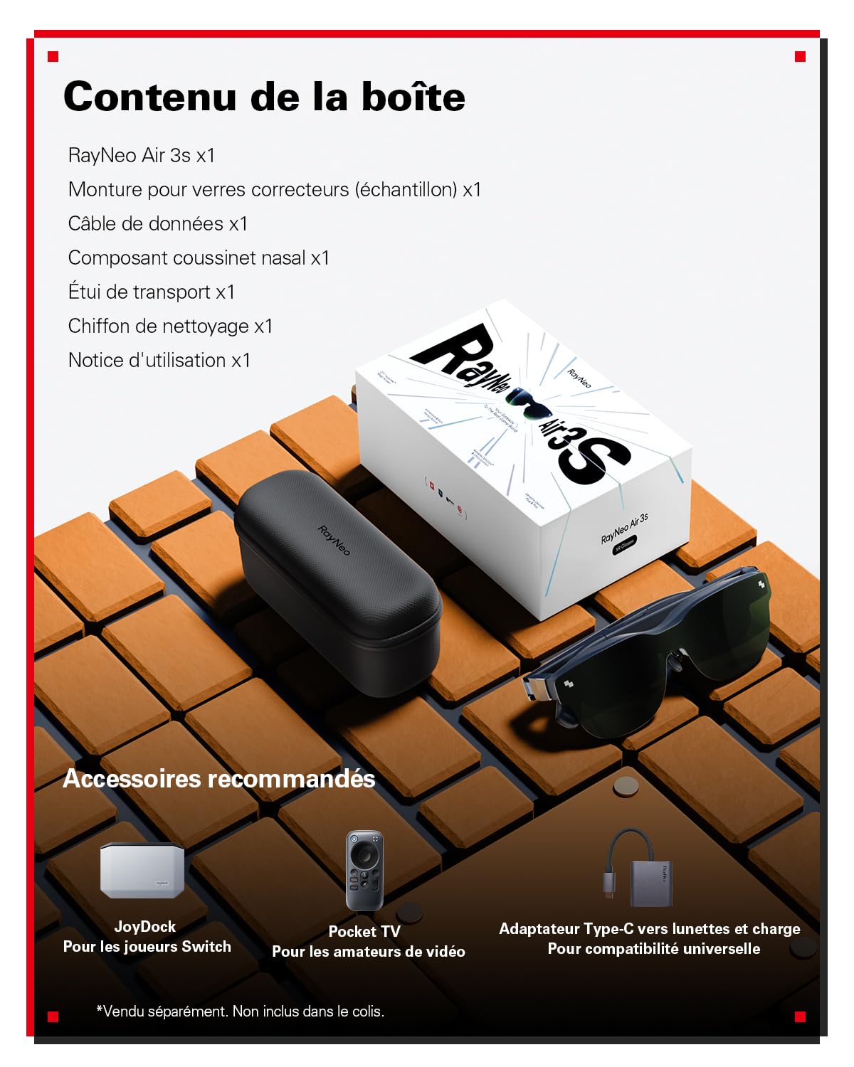 RayNeo Air 3s Lunettes AR/XR, Écran HueView 201" 120Hz FHD, Lunettes Connectée AR Portables pour iPhone 16/15, Android, Mac, Switch, PS5, Steam Deck – Théâtre Portable