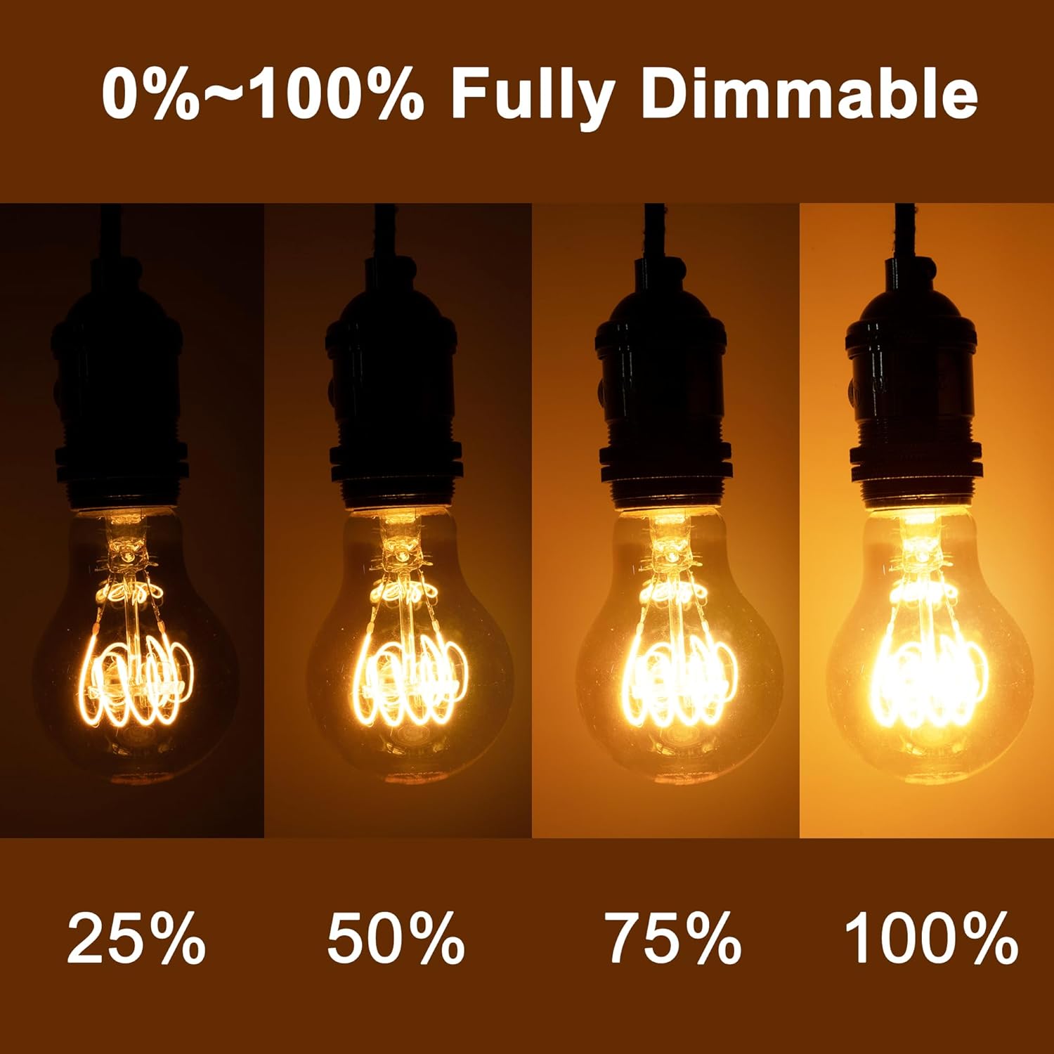 Warm LED Edison Light Bulbs, A19 4W Dimmable Vintage Edison Bulbs, Equivalent 40 Watt Incandescent Bulbs, Warm White 2200K, Amber Old Fashioned LED Bulbs, E26 Base - 4 Pack