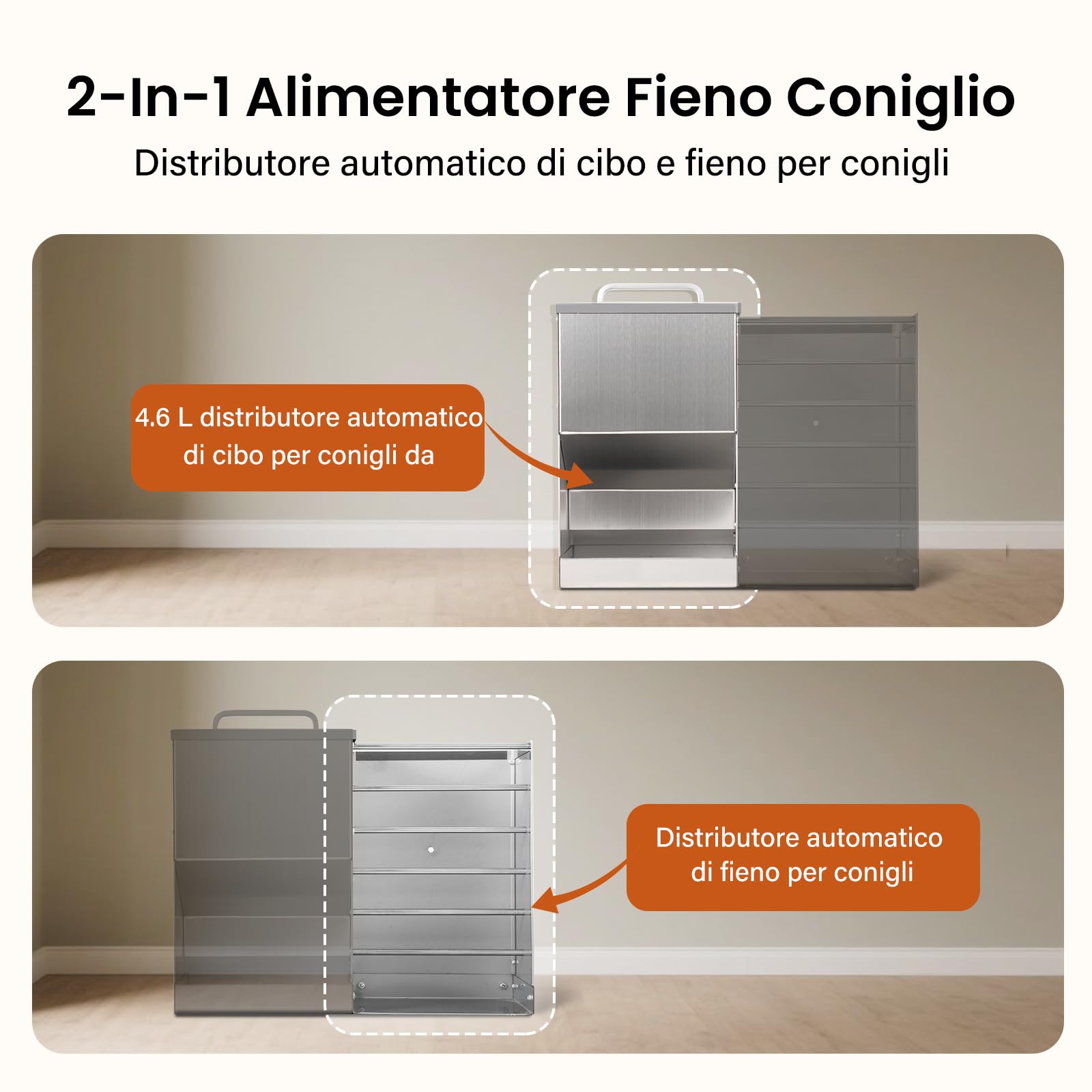 Mangiatoia automatica 2 in 1 per conigli e conigli, per esterni, mentale, per conigli, porcellini d'India, criceti, piccoli animali