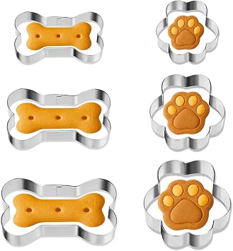 6Pcs Dog Bone Cookie Cutter, Stainless Steel Bone & Paw Print Cutter
