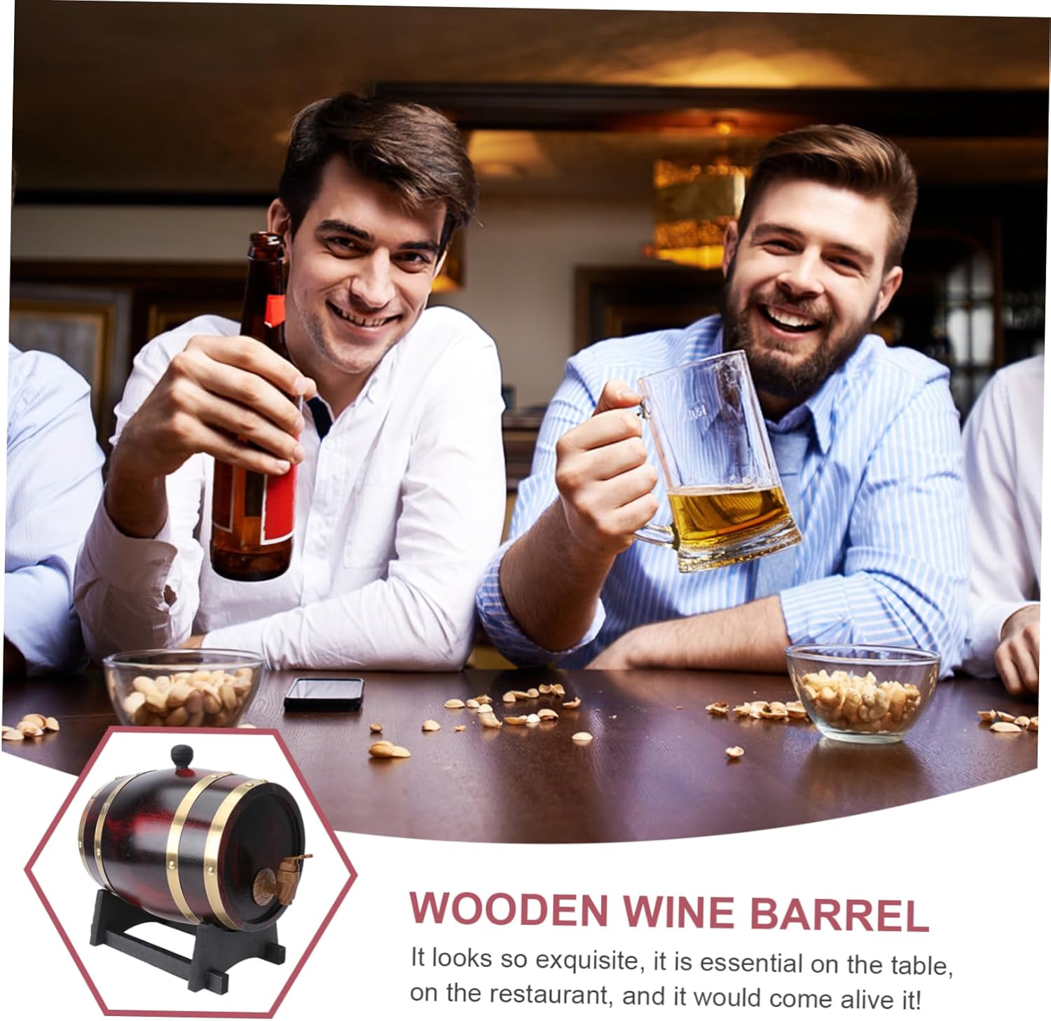 Wooden Wine Barrel 3L Set Oak Wine Barrel Dispenser Lid for Beer Storage for Home Bar and Event Decorations