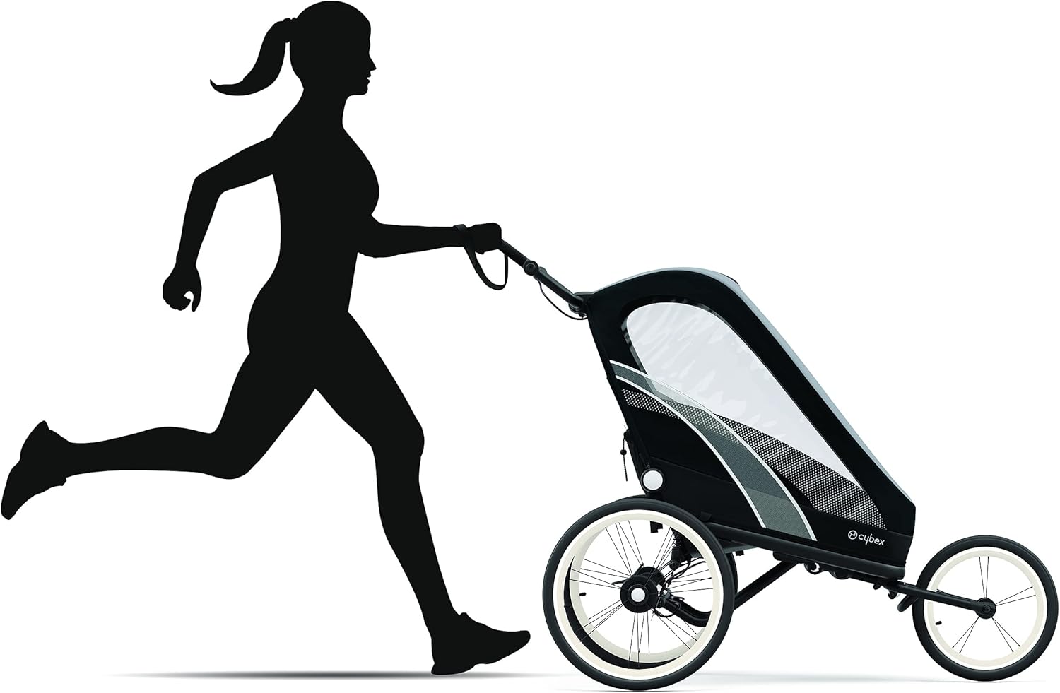 CYBEX ZENO 4-in-1 Multisport Trailer, Compact Fold, Smooth Ride Suspension and Air Filled Tires, Baby Trailer for 6 Months+ All Black Complete Stroller image 14 of 22 B0935K248W