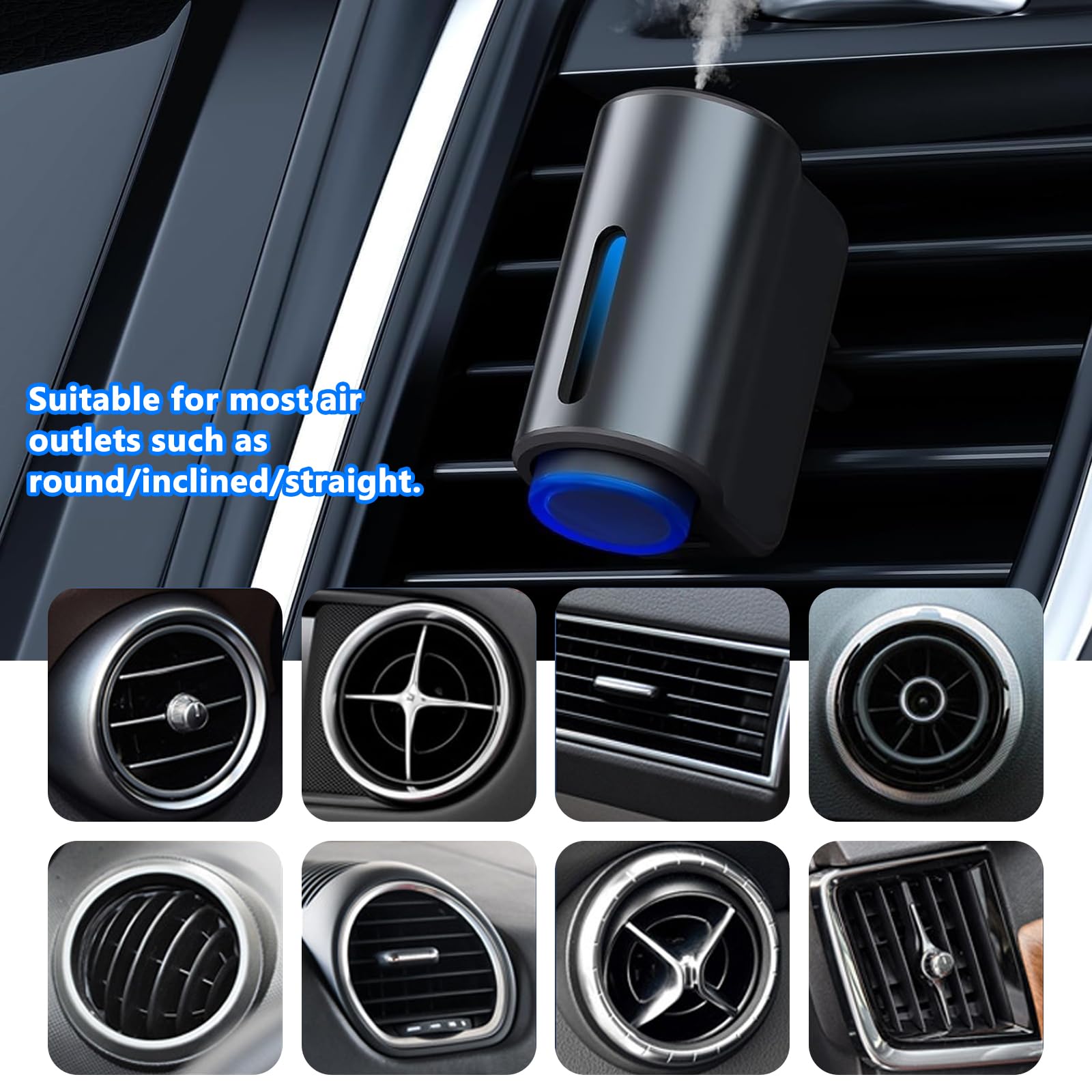 Électrique Diffuseur Voiture 3 Modes, Diffuseur Parfum Voiture avec 3 Parfums (Colognee/Chanell/Hiltonn), Atomiseur Ultrasonique On/Off Automatique, USB Désodorisant Voiture pour Voiture(Gris)