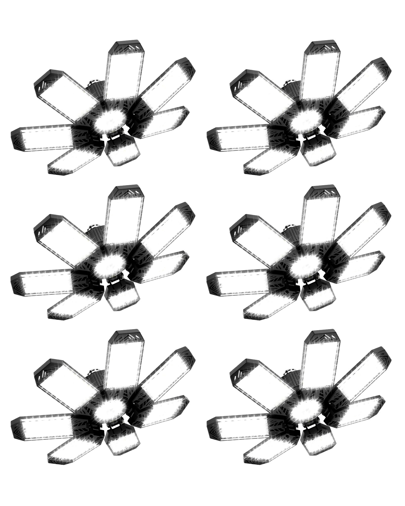 LED Garage Light 200W 6 Pack 20000LM 6500K Garage Lights Ceiling Led with 7 Deformable Panels Screw in