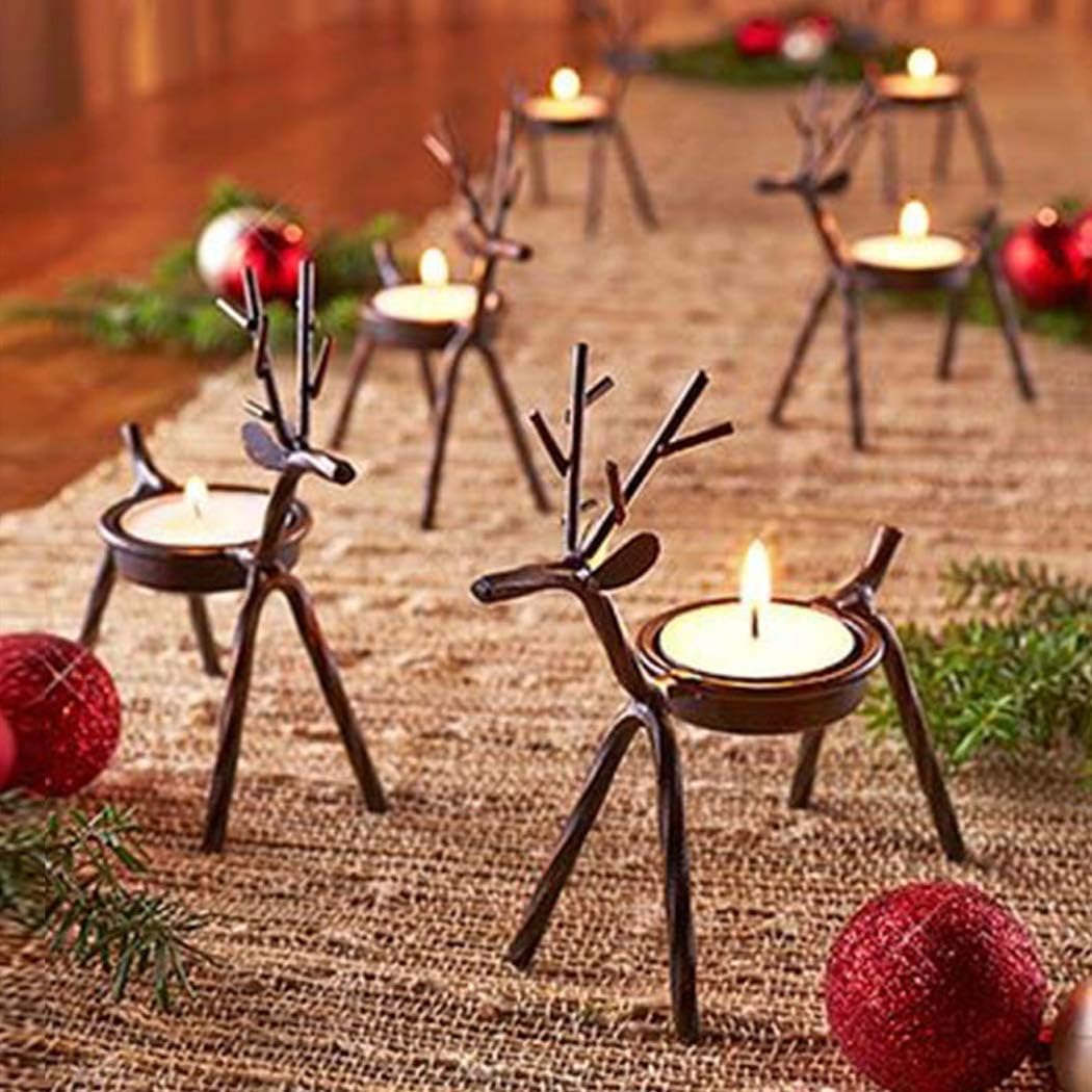 Christmas Tea Light Holders Set of 6 Holiday Votive Candle Holders Holidays Tealight Reindeer Stand for Dining Table, Home Decor Centerpiece