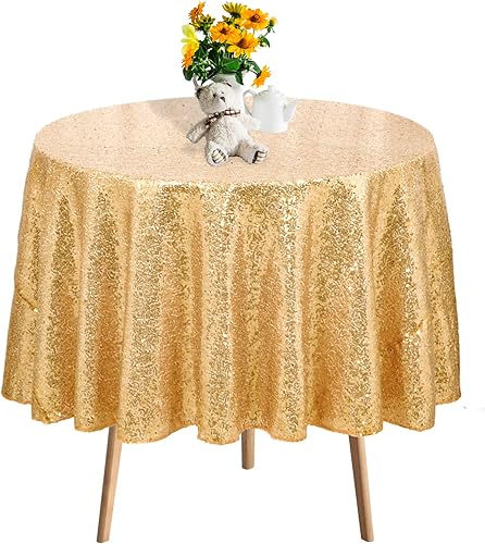 DUOBAO Mantel redondo de lentejuelas doradas de 60 pulgadas, mantel dorado brillante, decoración de feliz cumpleaños, manteles para bodas, manteles