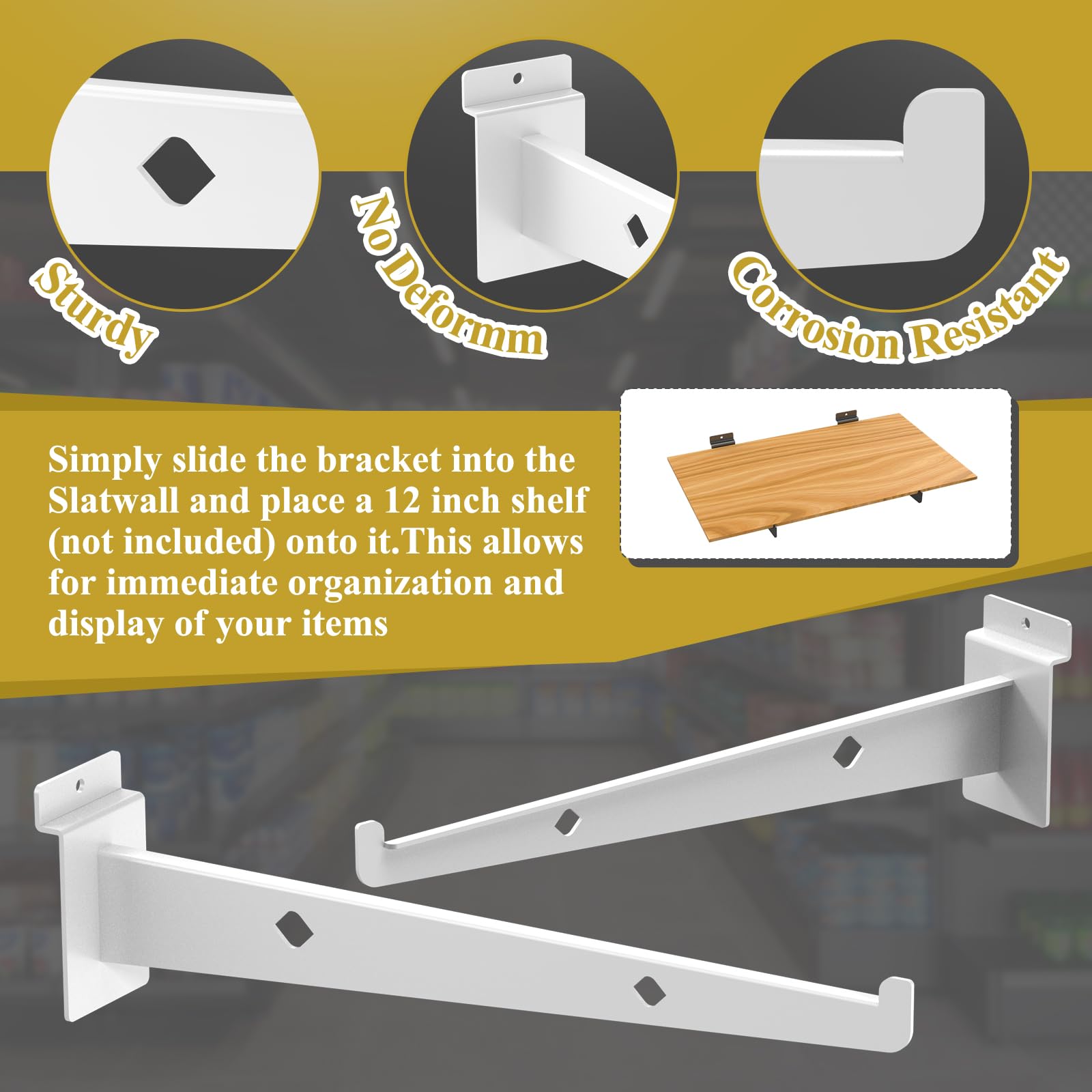 Snapklik.com : 12 Inch Slatwall Shelf Bracket Set Of 12, Heavy Duty ...