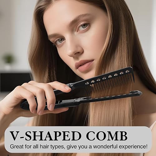 Miniatura 6 de Peine alisador de cabello  Herramienta de peinado en forma de V segura al calor, sin enredos, para planchas planas y rizadores, listo para viajar