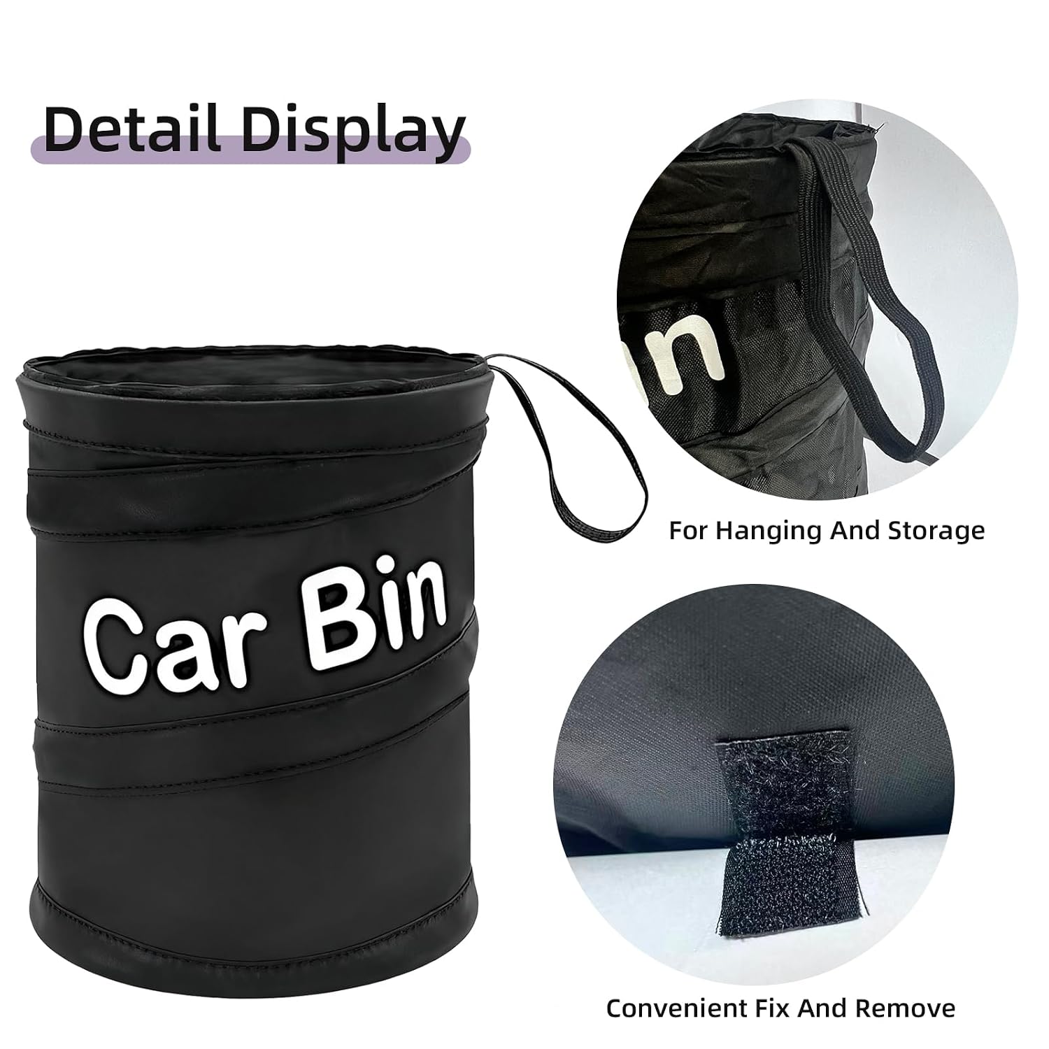 GiftNest Car Trash Can for Back Seat 1-Second Pop Up Foldable Leakproof 1 Gallon Car Garbage Bin with Hook and Loop Strap Waterproof Liner Car Garbage Bag Fits Cars, Home, Office