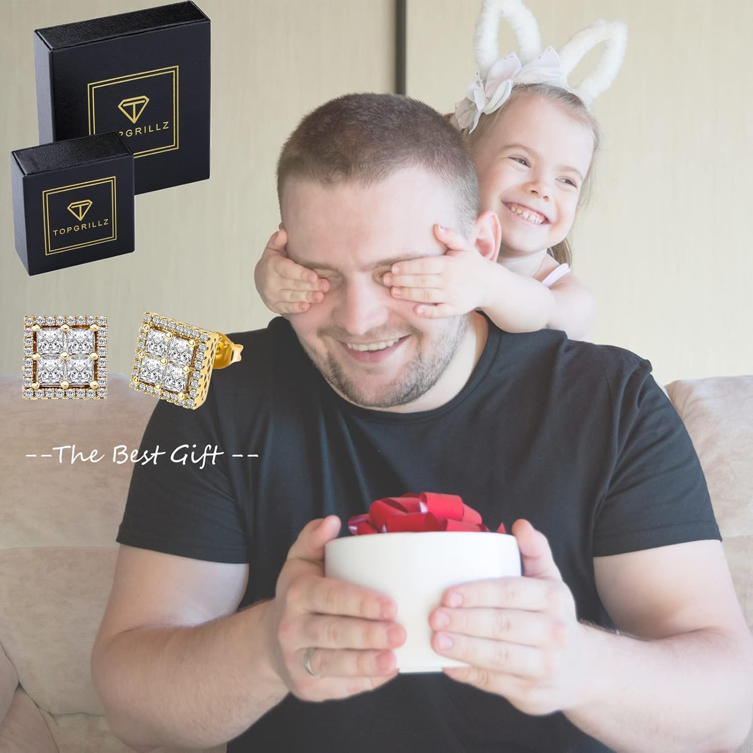 TOPGRILLZ Square Screw Stud Earrings For Men 5A+ Cubic Zirconia 925 Sterling Silver Screw Stud Back Square Flat Cartilage Hypoallergenic Stud Earrings - Image 5