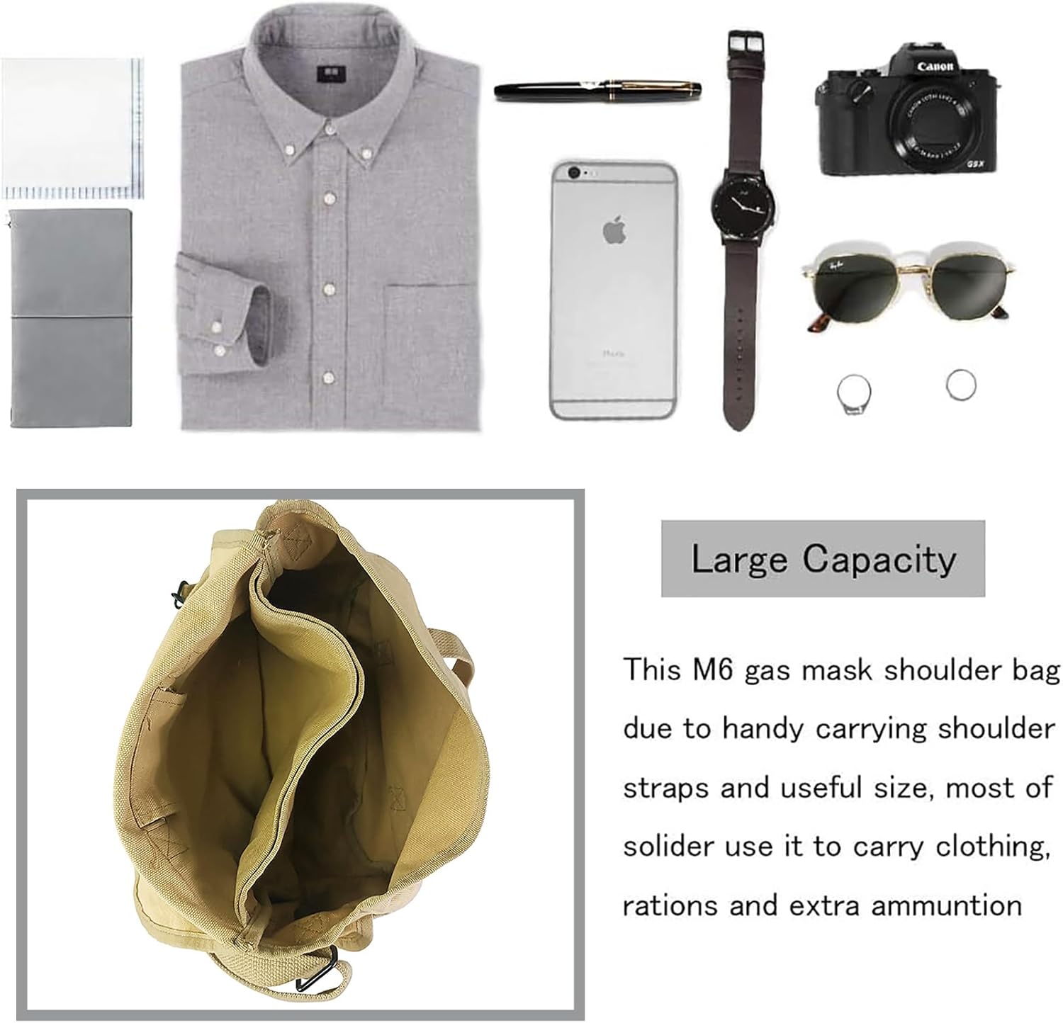 SMONT WW2 US Army M1936 Messenger Bag Lightweight Vintage Canvas WWII Shoulder Military Bag 12" Vintage Tactical Musette Satchel Bags Military Crossbody Haversack Canvas Messenger Bag - Image 9