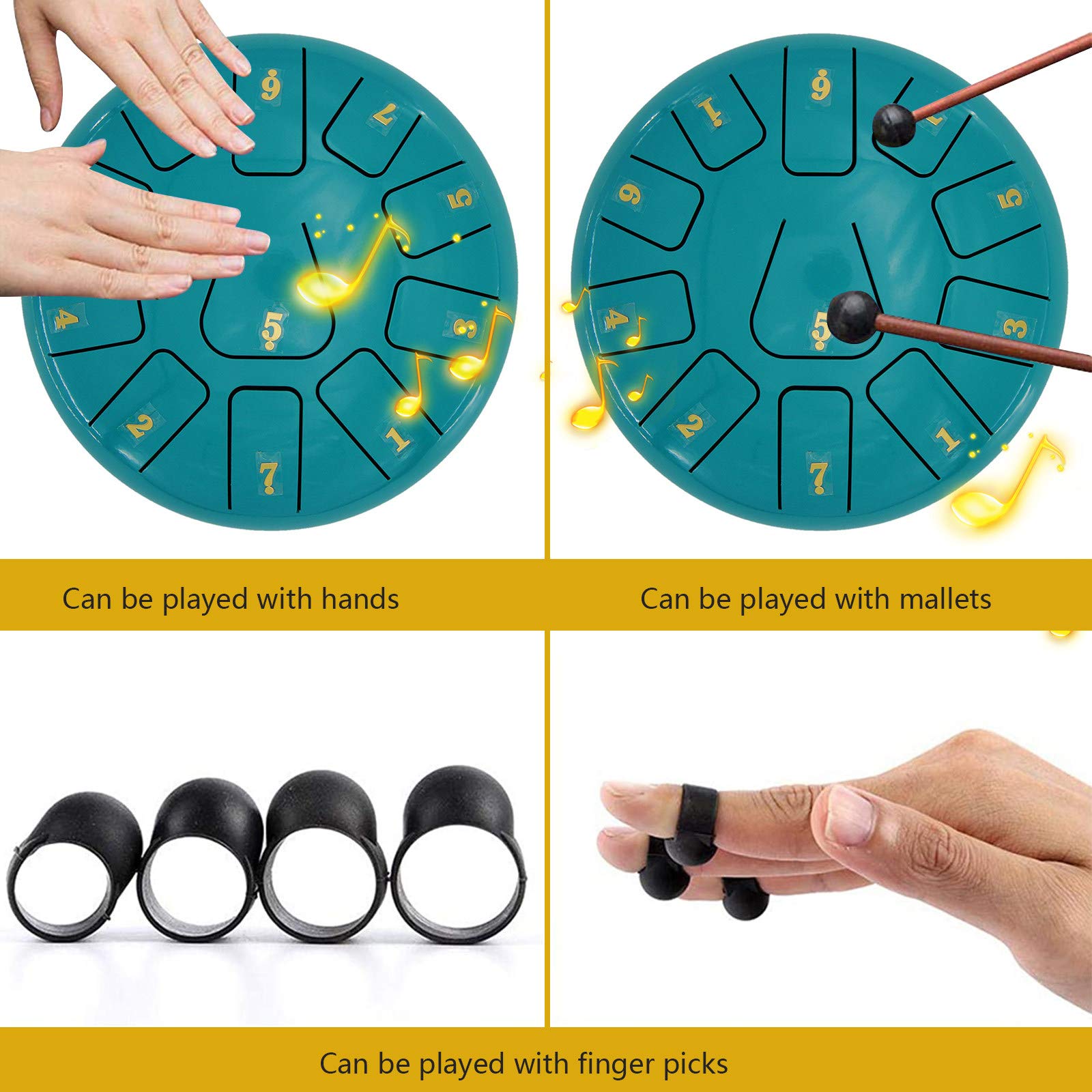 11 notatek stalowy bęben językowy, 8-calowy bęben do instrumentów perkusyjnych, mini zestaw perkusyjny Handpan Drum z wyściełaną torbą na bęben i kilkoma młotkami, granatowy