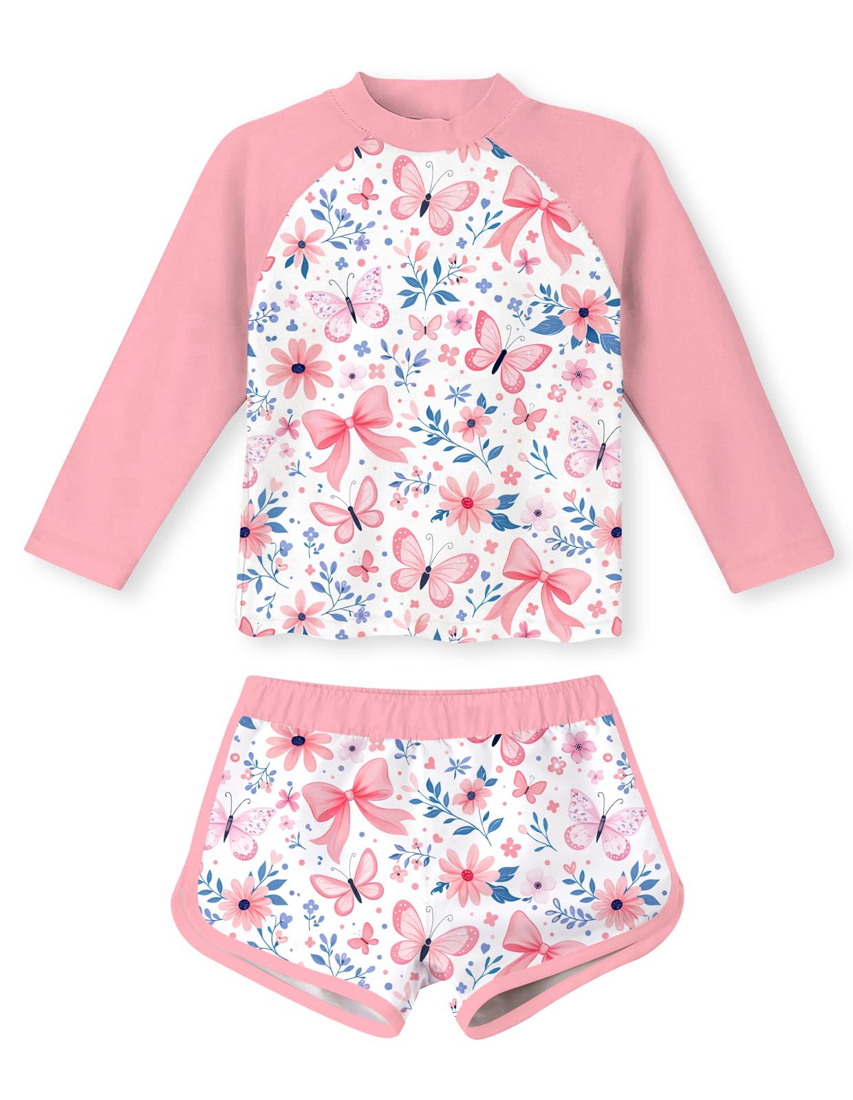 Girls 2 Pieces Rash Guard Swimsuit Long Sleeve Tankini for 4-10Y