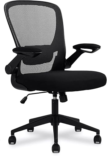 Silla de oficina para el hogar, silla de escritorio ergonómica con soporte lumbar ajustable y reposabrazos abatibles, silla de ordenador de malla