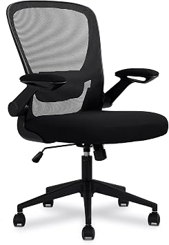 Home Office Chair, Ergonomic Desk Chair with Adjustable Lumbar Support & Flip-up Armrests, Mesh Computer Chair with Thickened Cushion, Swivel Executive Chair for Adults, Black