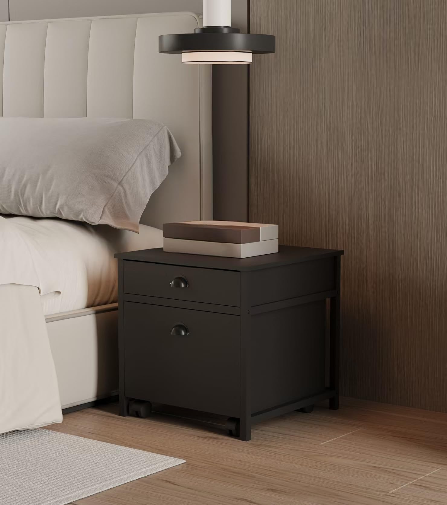 Mini mesa de refrigerador con cajones y gabinete movible, mini soporte para nevera con almacenamiento, mesa resistente de 220 libras de capacidad para dormitorio, apartamento, oficina,