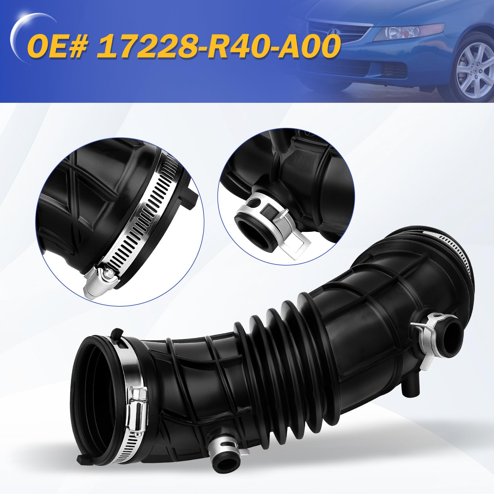 Air Intake Hose Compatible With Honda Accord 2008-2012 – Replaces OEM 17228-R40-A00 (High-Temp Rubber, Includes Clamps)