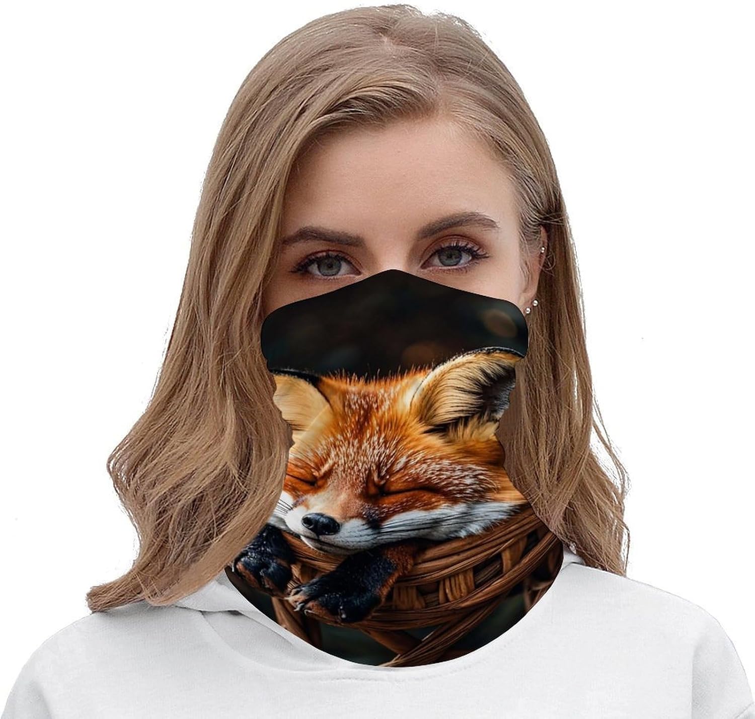 Funny Fox Creature Sleeping Neck Gaiter Face Mask Sun Protection Face Scarf Breathable Windproof Headwear Bandana For Men Women
