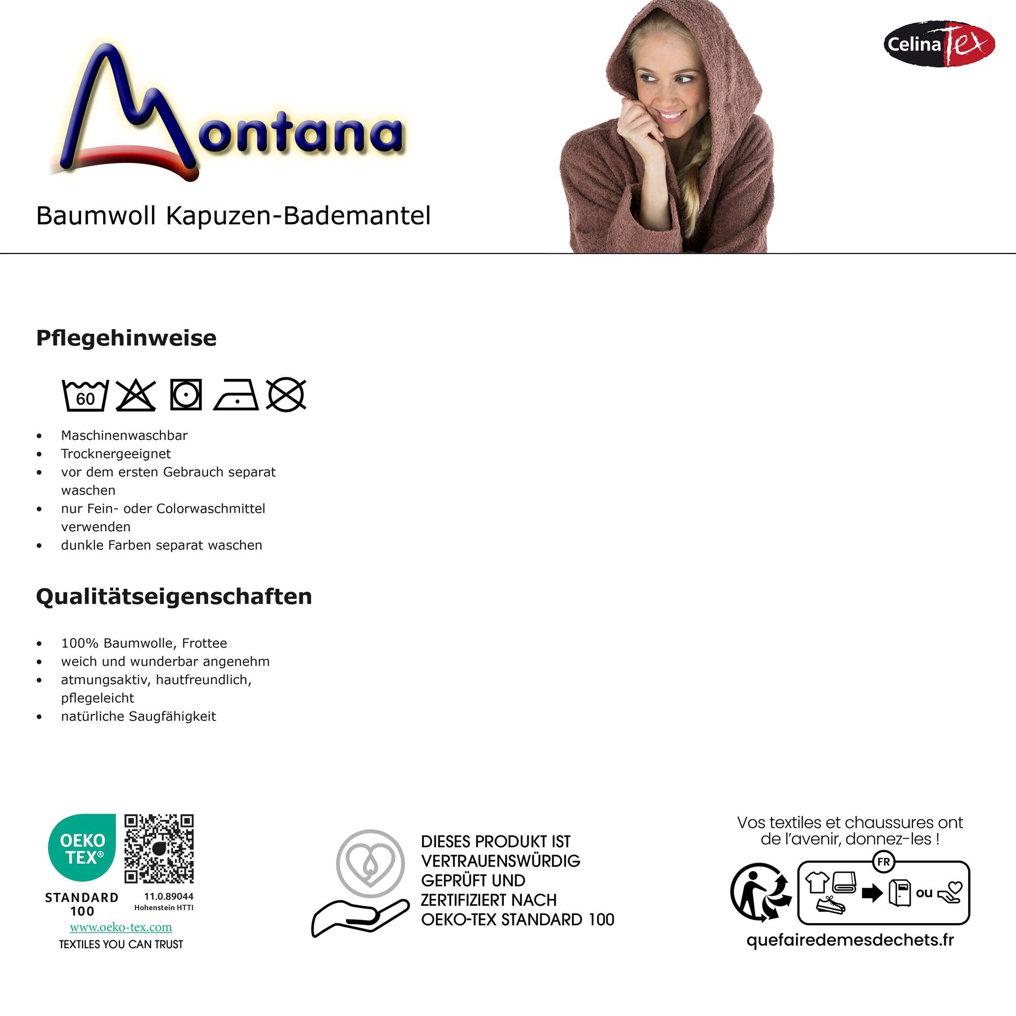 CelinaTex Szlafrok Montana, z kapturem, jednokolorowy, długi, naszyte kieszenie, szwy, kobiety, mężczyźni, unisex, 100% bawełna, ciemnoszary, XL