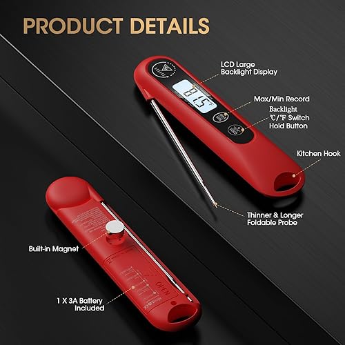 Miniatura 7 de DOQAUS Termómetro digital de carne, termómetro de lectura instantánea para alimentos, sonda de cocina con retroiluminación, sonda de temperatura de