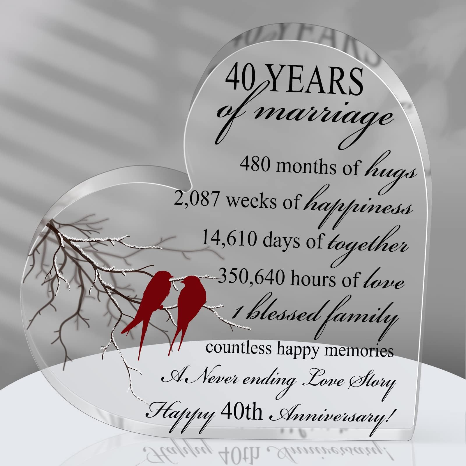 Qunclay 40th Years of Marriage Gift Wedding Anniversary Souvenir Heart Marriage Keepsake Decoration Present for Couple Parent Women Mom Husband Wife He She Friend Grandparents