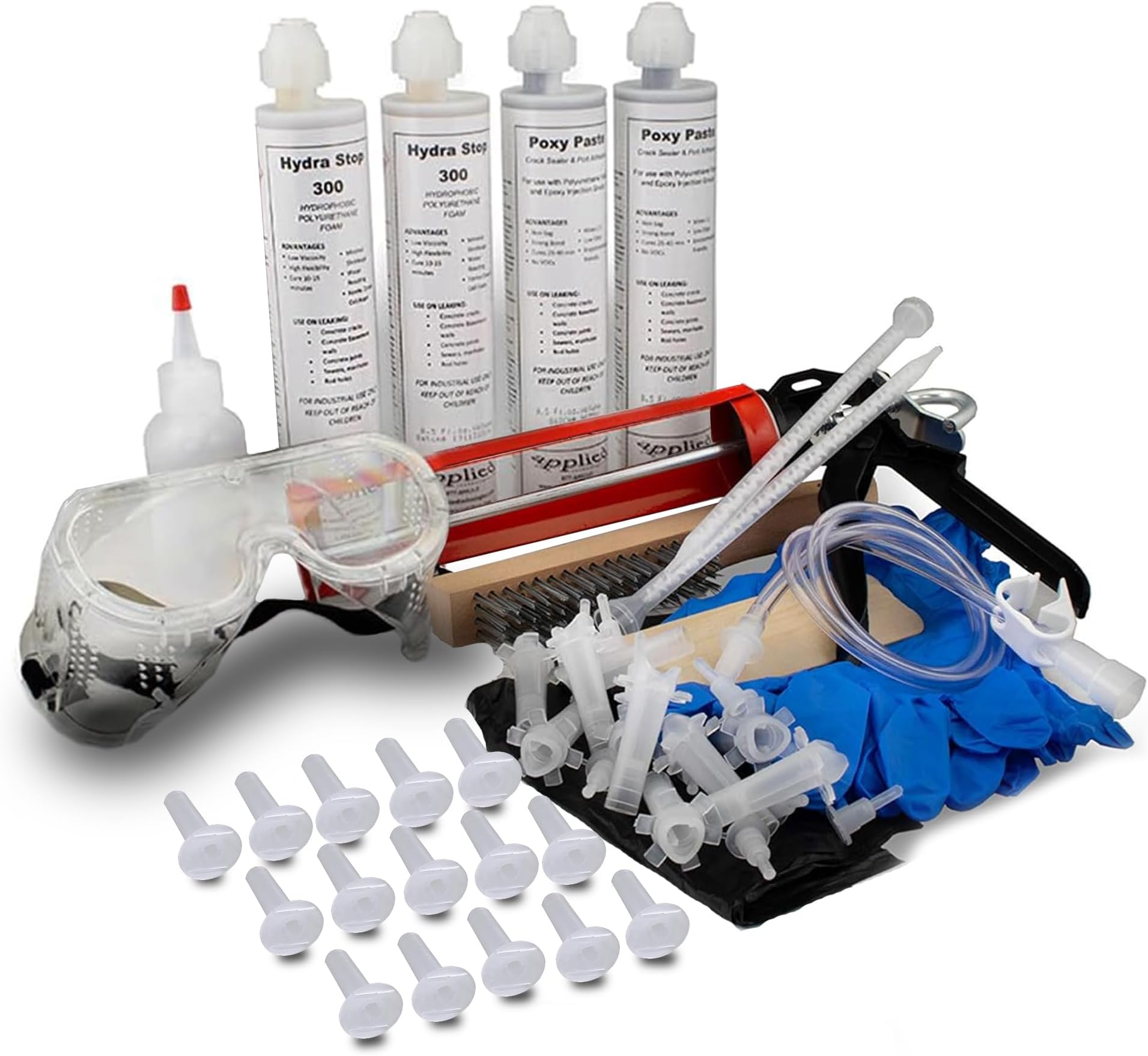10′ Fast Set Concrete Foundation Crack Repair Kit-Hydra Stop 300 Injection System, Polyurethane Concrete Crack Repair, Basement Wall Leak Sealant & Foundation Concrete Filler, Tough Waterproof Seal