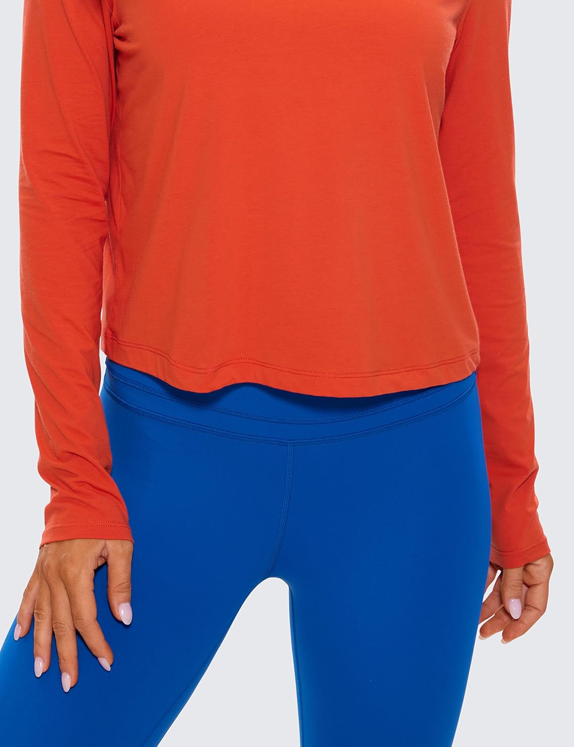 CRZ YOGA Pima Cotton Long Sleeve Workout Shirts for Women Loose Cropped Tops Athletic Sports T-Shirt