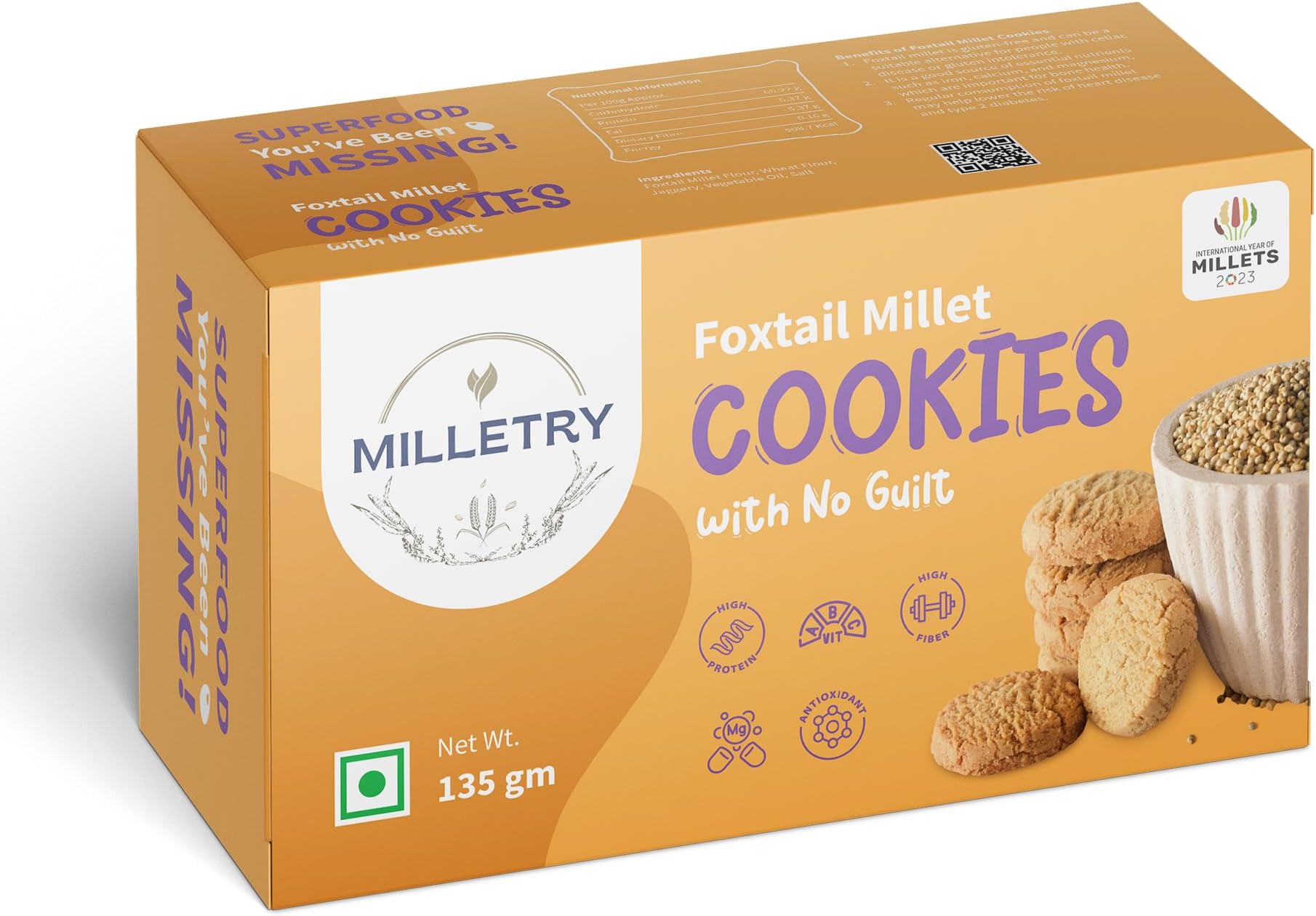 Milletry Foxtail Millet Cookies Combo | Foxtail, Pearl, Ragi, Kodo & Jaggery | High Fiber, High Protein, No Maida, Guilt Free | 135gm