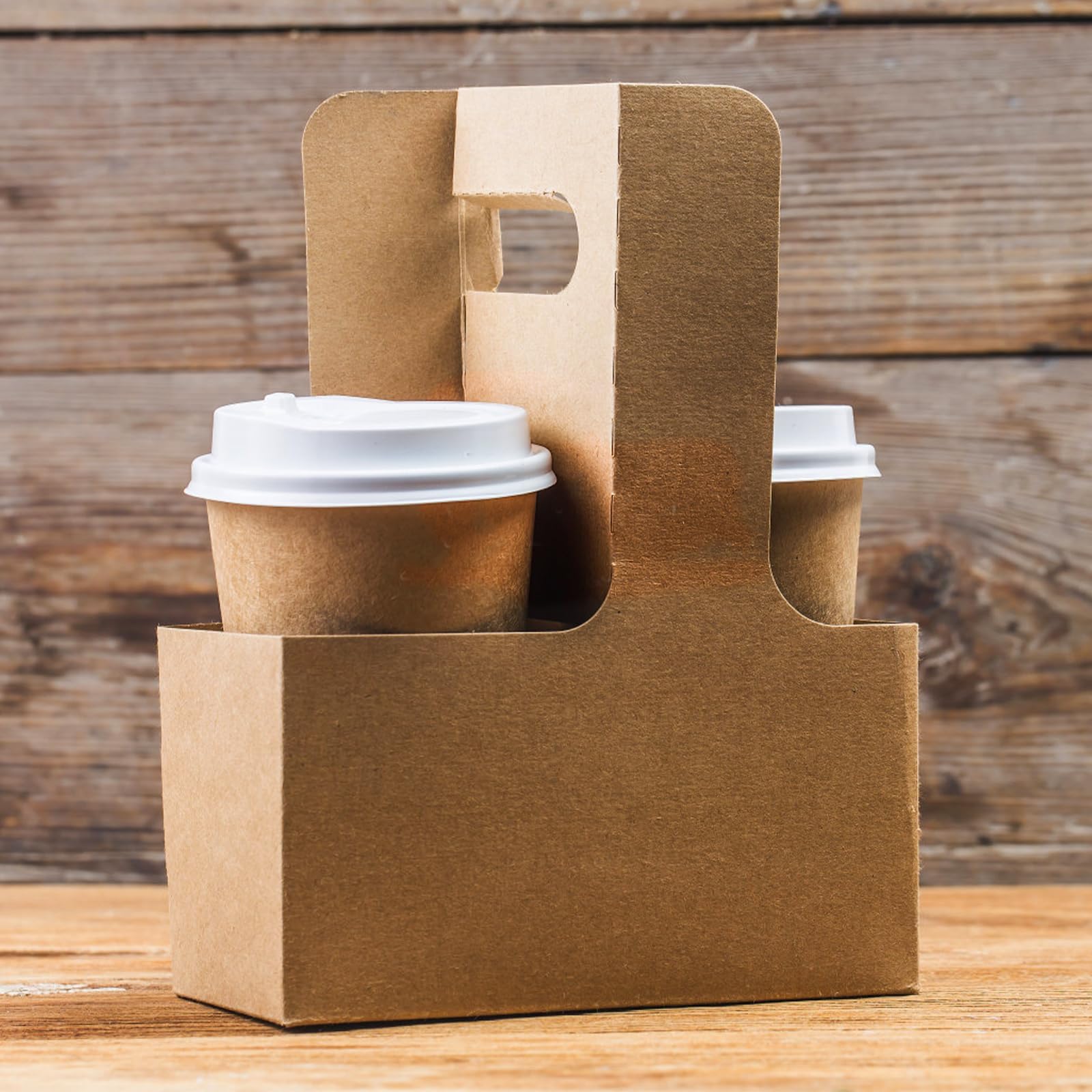 Lot de 100 Porte-Gobelets en Carton Kraft avec Poignée, 2 à 4 Boissons | Pour Gobelets 350 à 900 ml, Stables et Résistants pour Café à Emporter, Livraison et Boissons Chaudes ou Froides