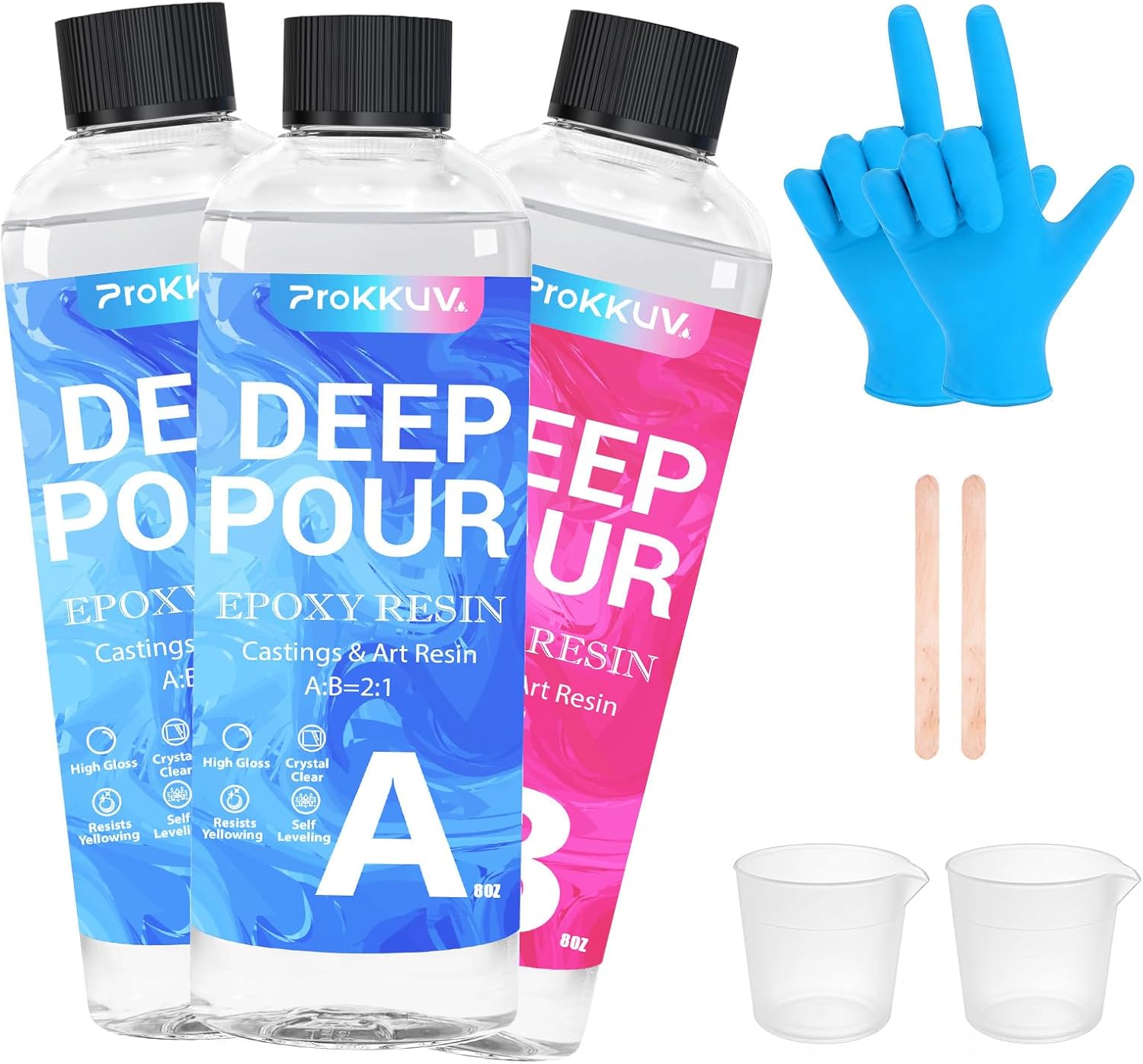 ProKKUV Deep Pour Epoxy Resin 24oz Kit Crystal Clear, Low Odor 2:1 Ratio for River Tables, Wood Art & DIY Crafts Self-Leveling, Bubble-Free, UV Resistant