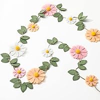 JarThenaAMCS Boho Daisy Felt Garland - 3 Pastel Colors Summer Flower Hanging Banner, 6.6ft Party Decor for Birthdays, Baby Showers, Weddings